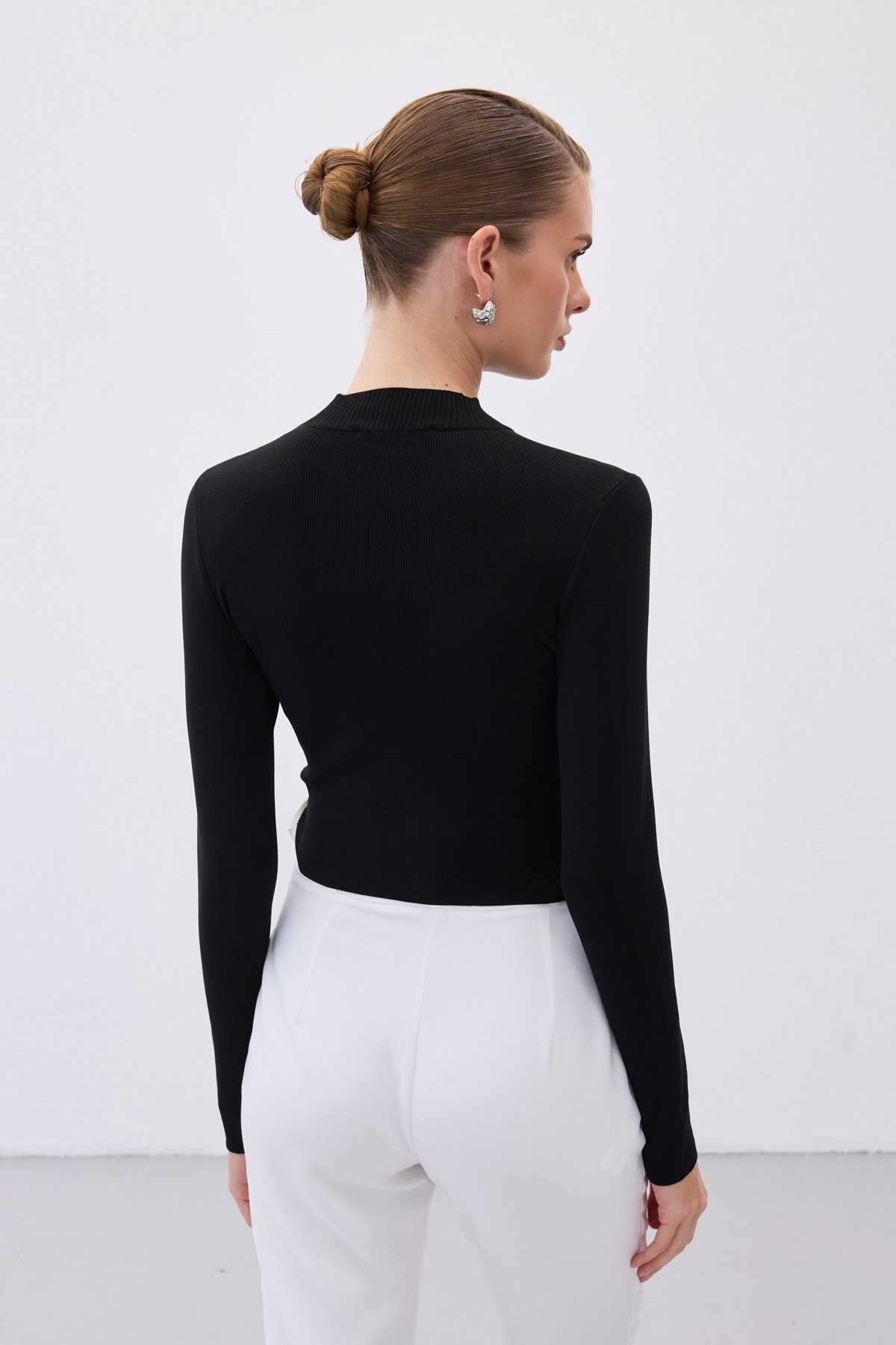 Yarım Balıkçı Triko Bluz - Siyah