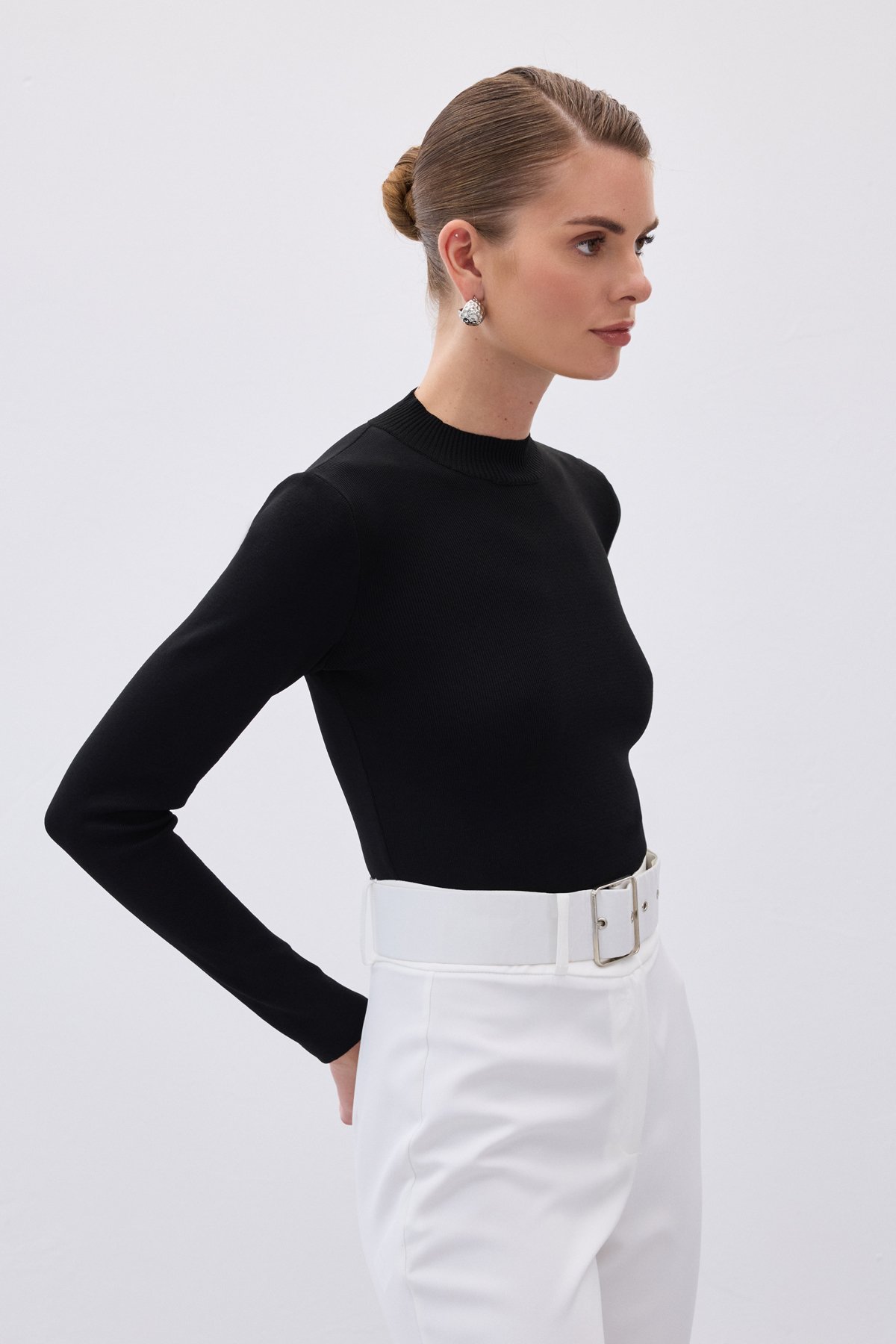 Yarım Balıkçı Triko Bluz - Siyah