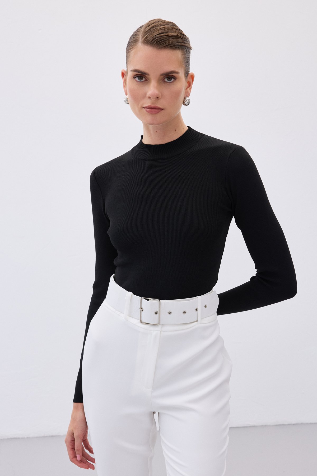 Yarım Balıkçı Triko Bluz - Siyah