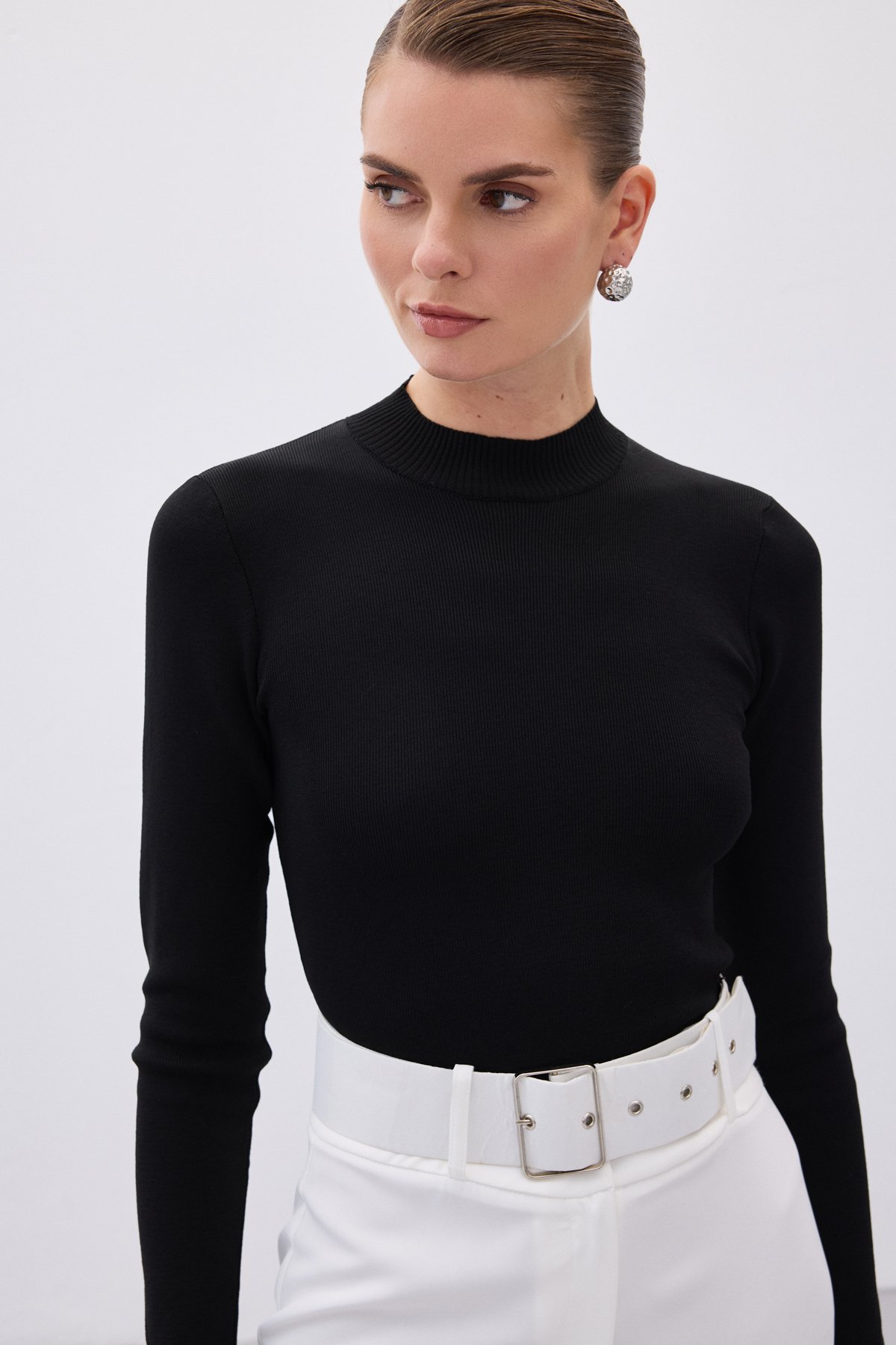 Yarım Balıkçı Triko Bluz - Siyah