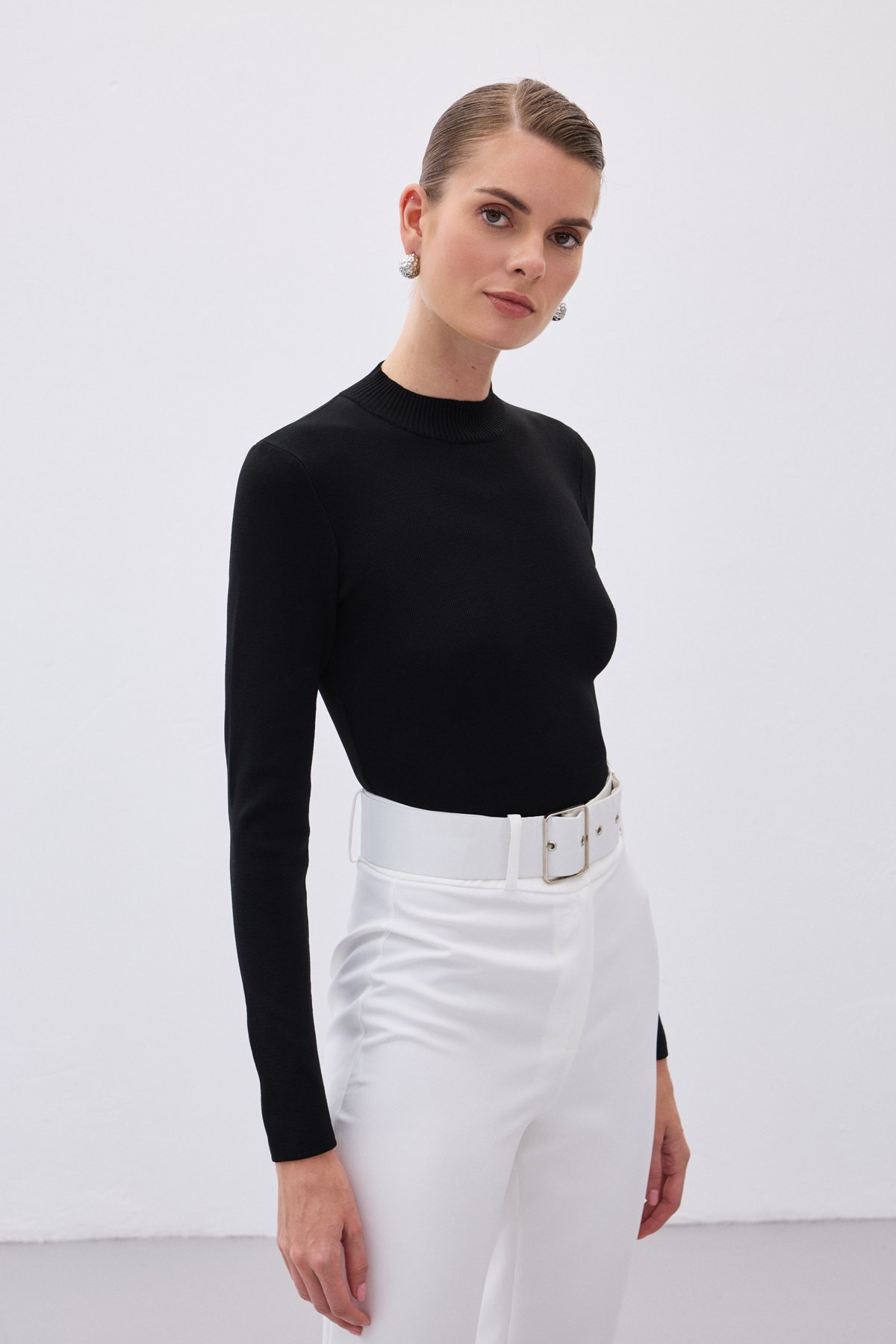 Yarım Balıkçı Triko Bluz - Siyah