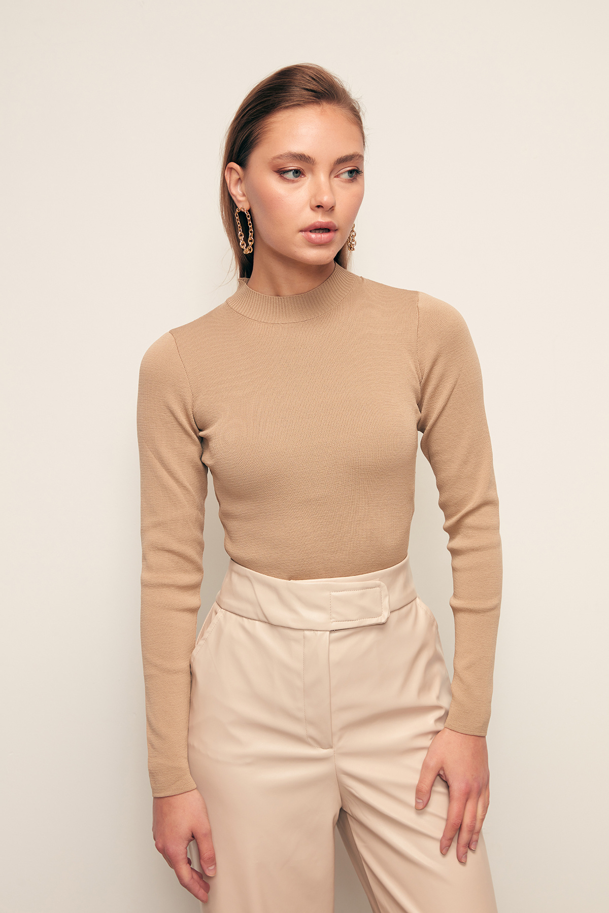 Half Fisherman Knitwear Blouse - MINK