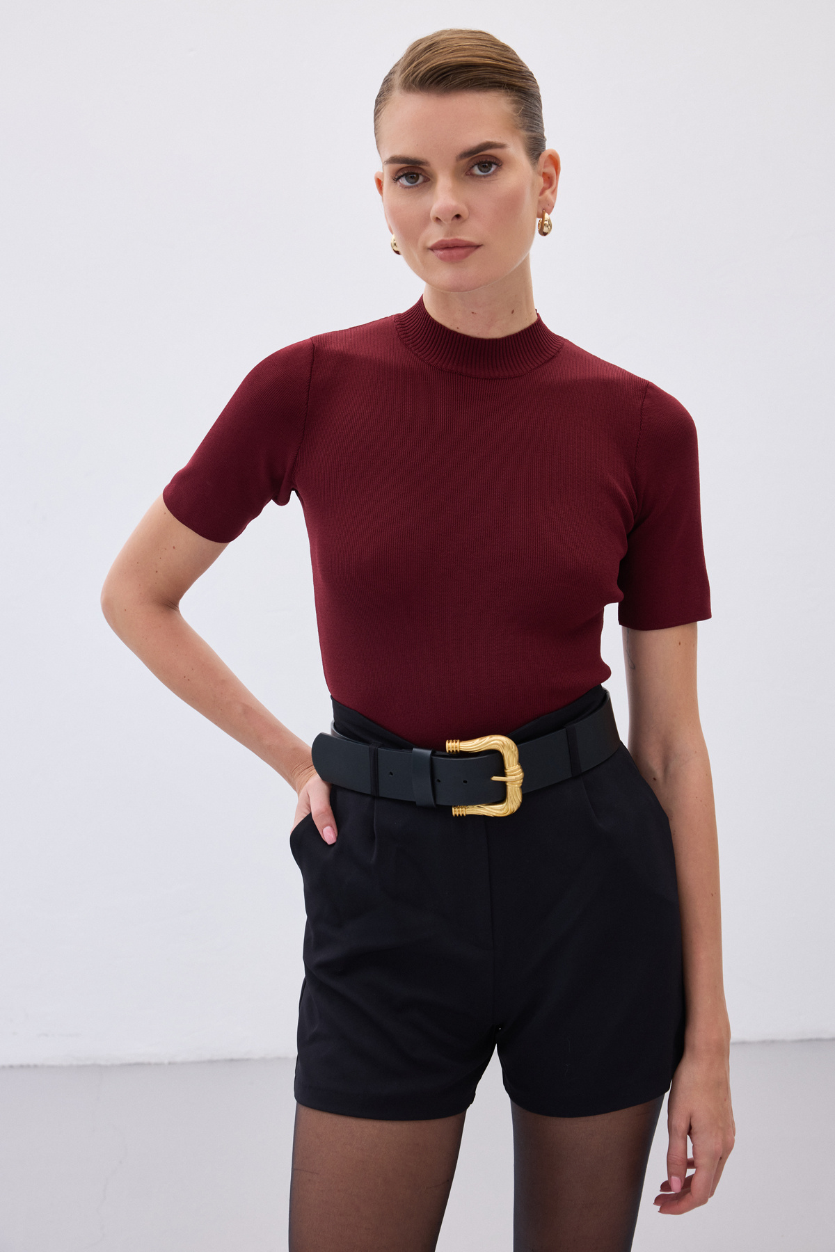 Yarım Balıkçı Triko - Bordo