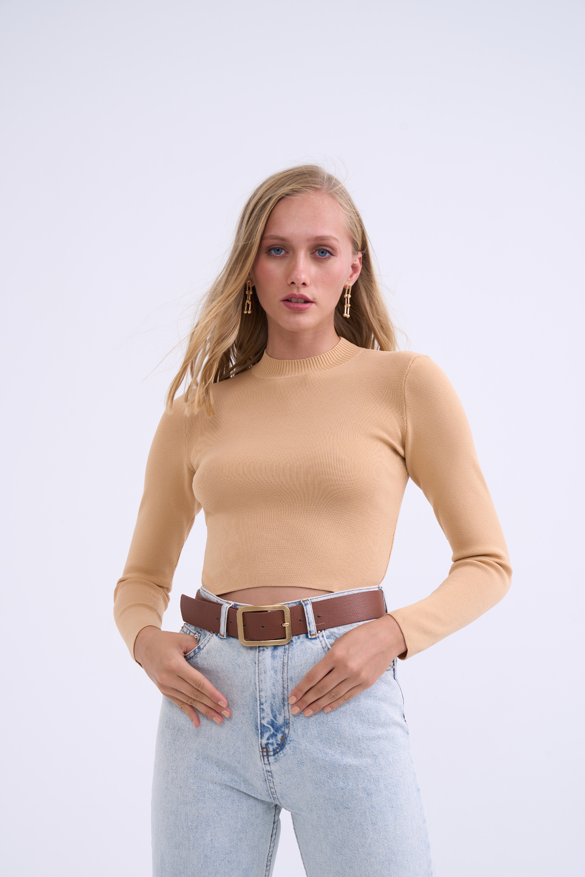 Yarım balıkçı triko crop - BİSKÜVİ