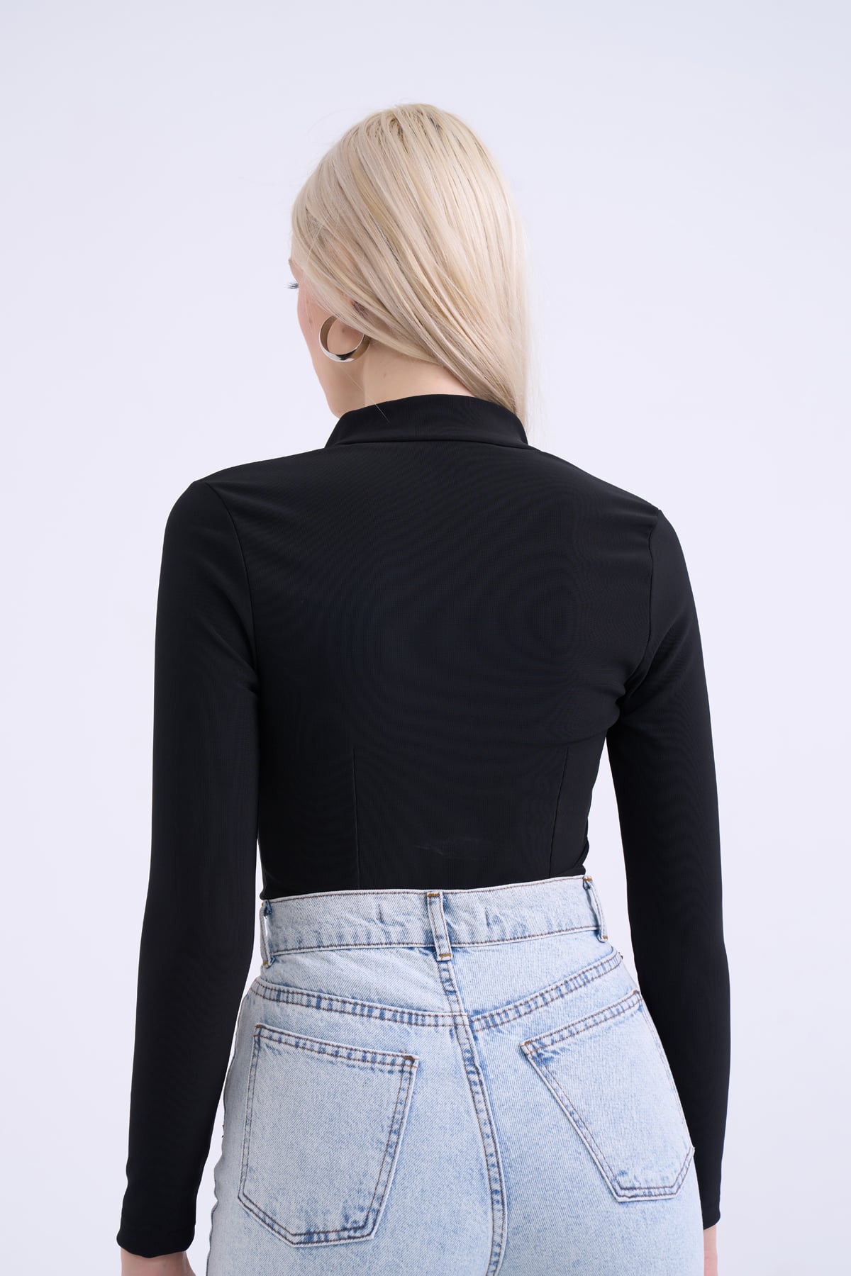 Half zipper bodysuit - BLACK