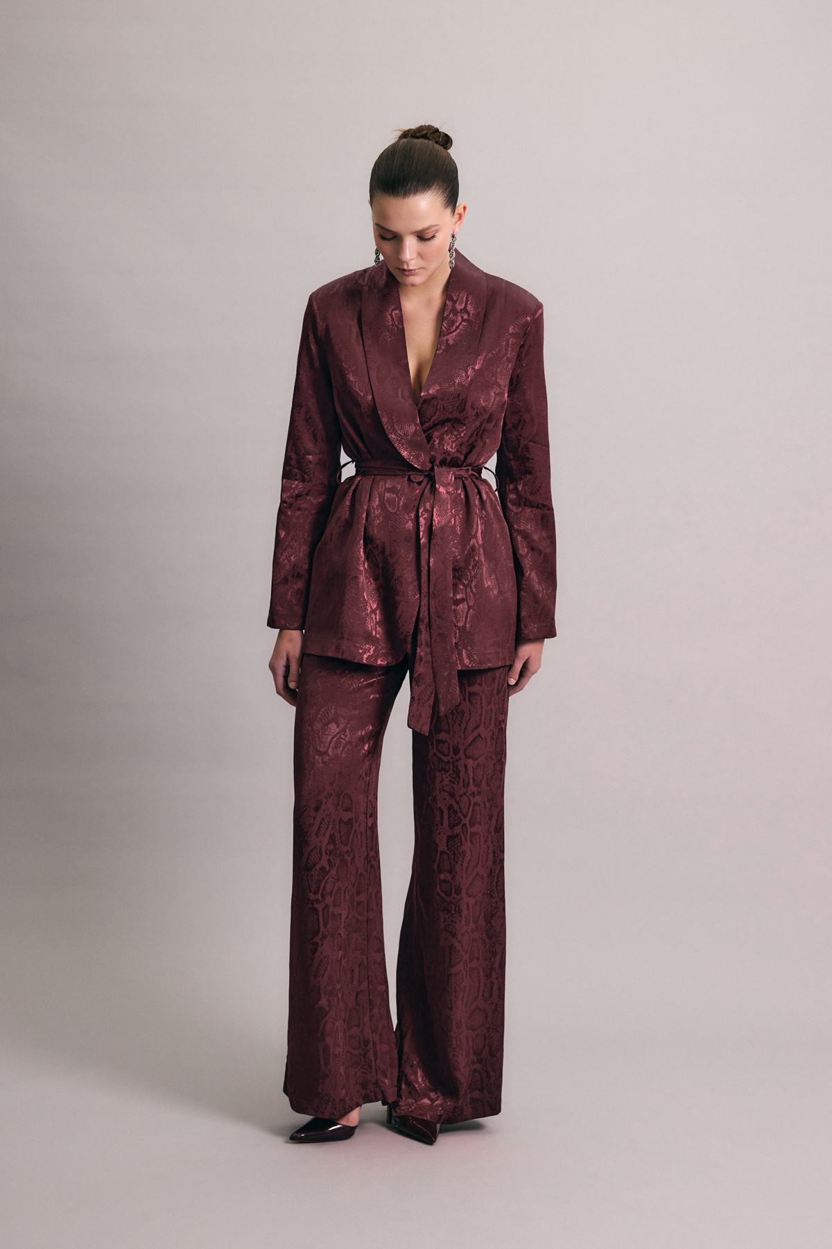 Yılan Desenli Pantolon - Bordo