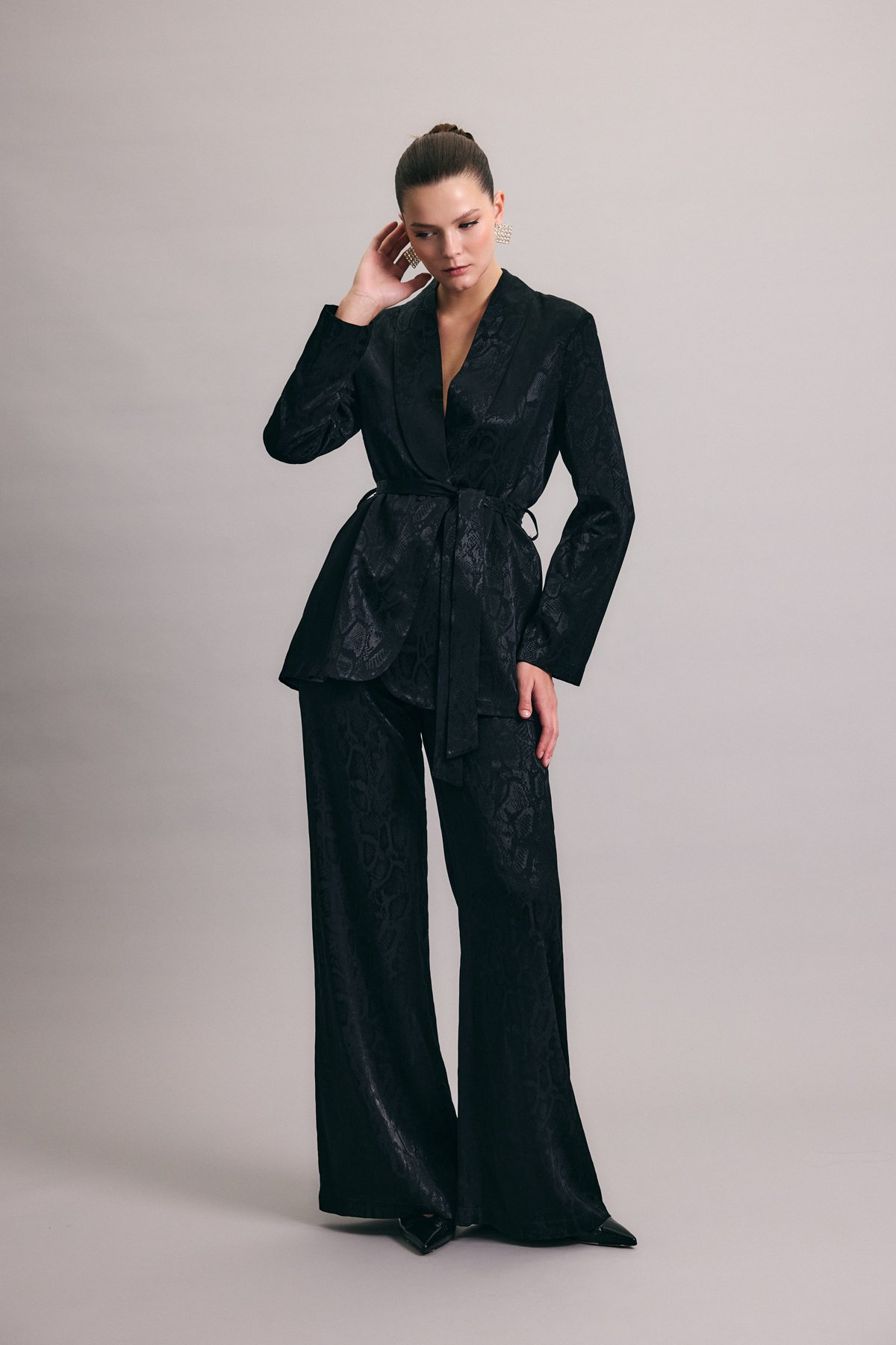 Yılan Desenli Pantolon - Siyah