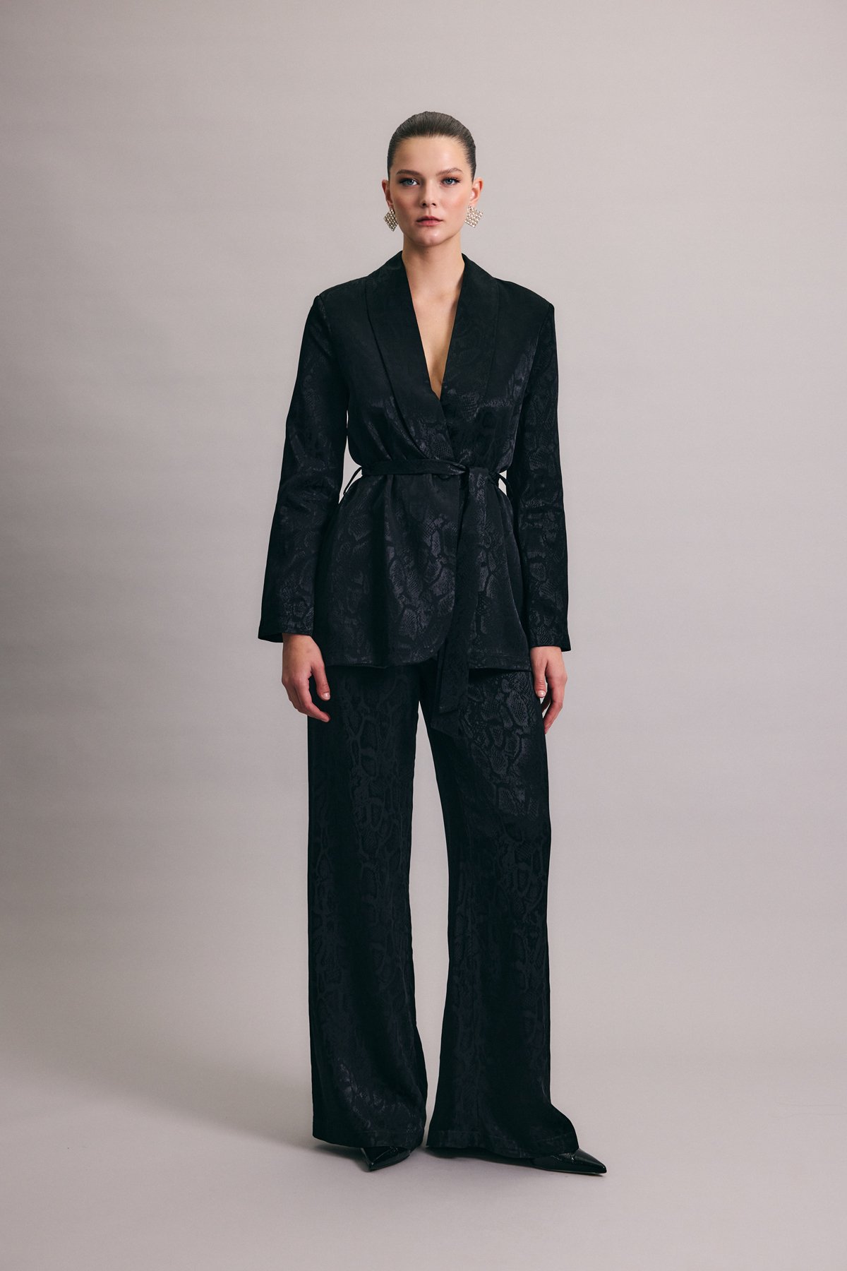 Yılan Desenli Pantolon - Siyah