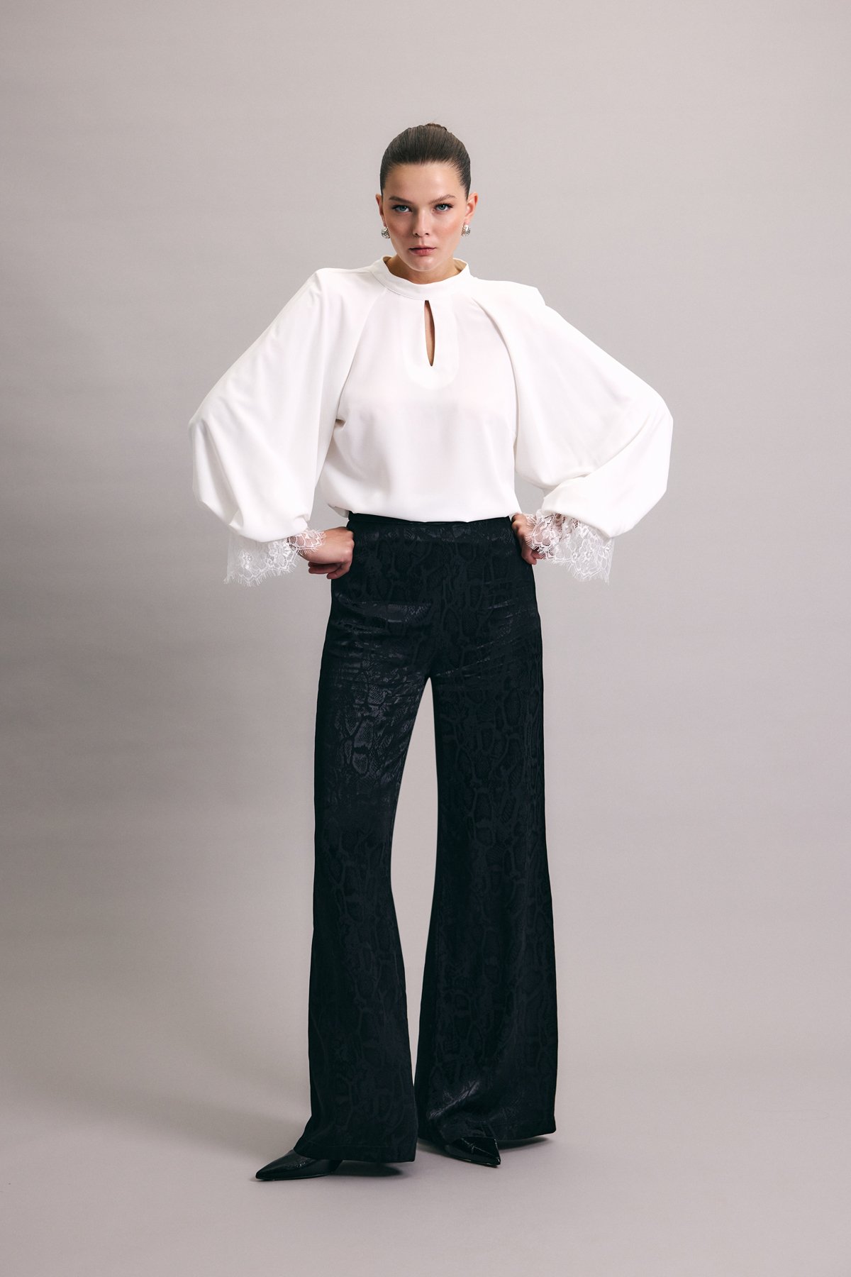 Yılan Desenli Pantolon - Siyah