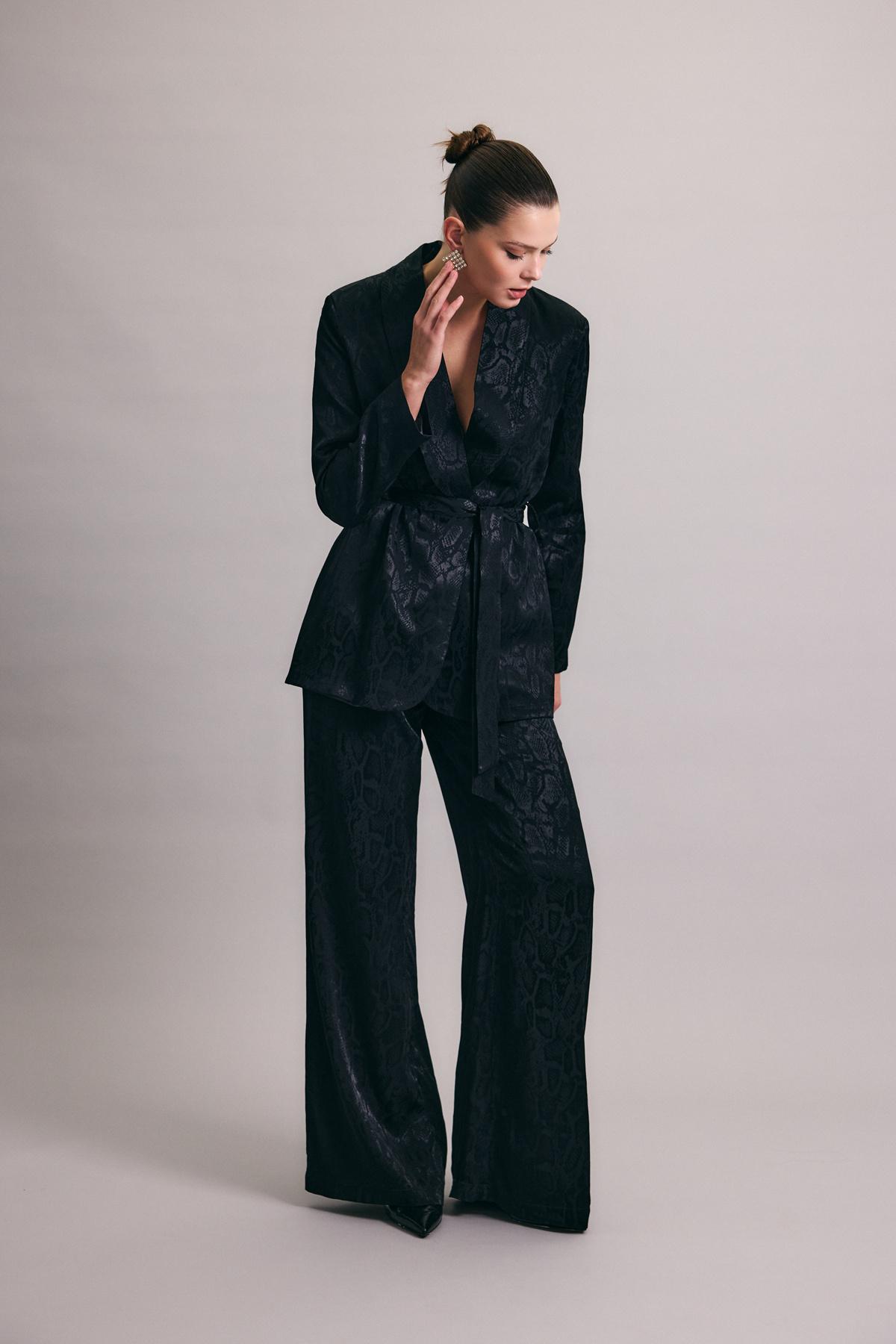 Yılan Desenli Pantolon - Siyah