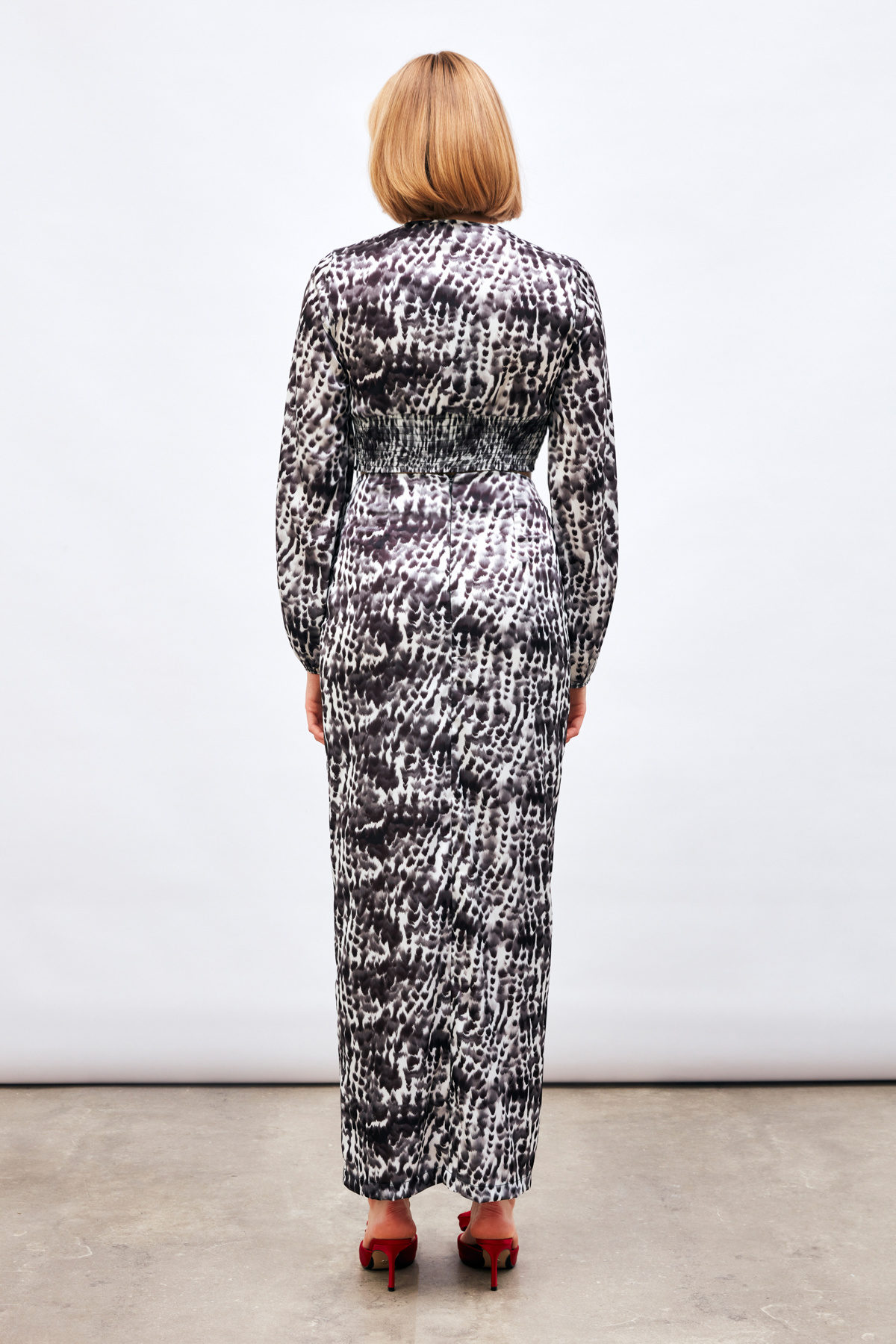 Yırtmaç Detaylı Desenli Midi Etek - SİYAH