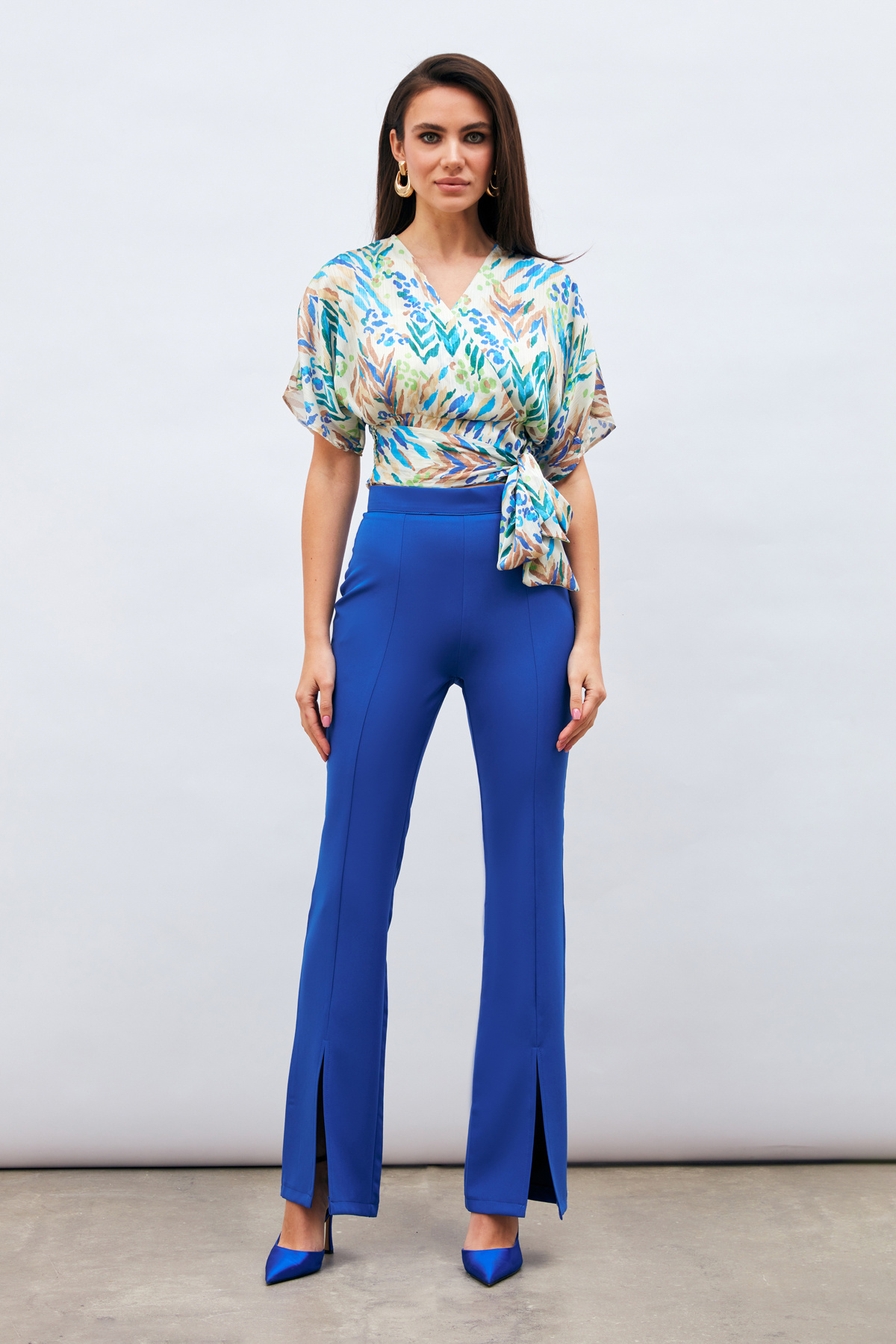 Yırtmaç Detaylı İspanyol Pantolon - SAX MAVİ