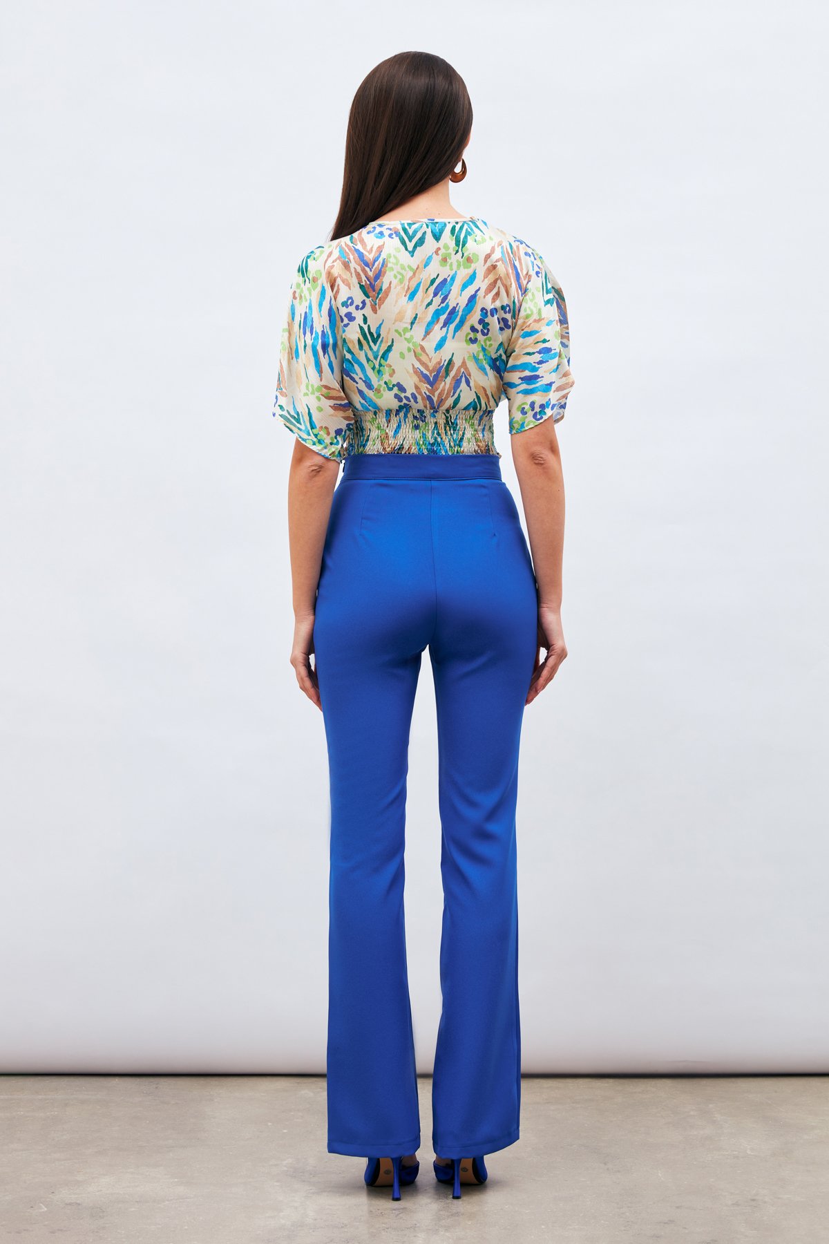 Yırtmaç Detaylı İspanyol Pantolon - SAX MAVİ