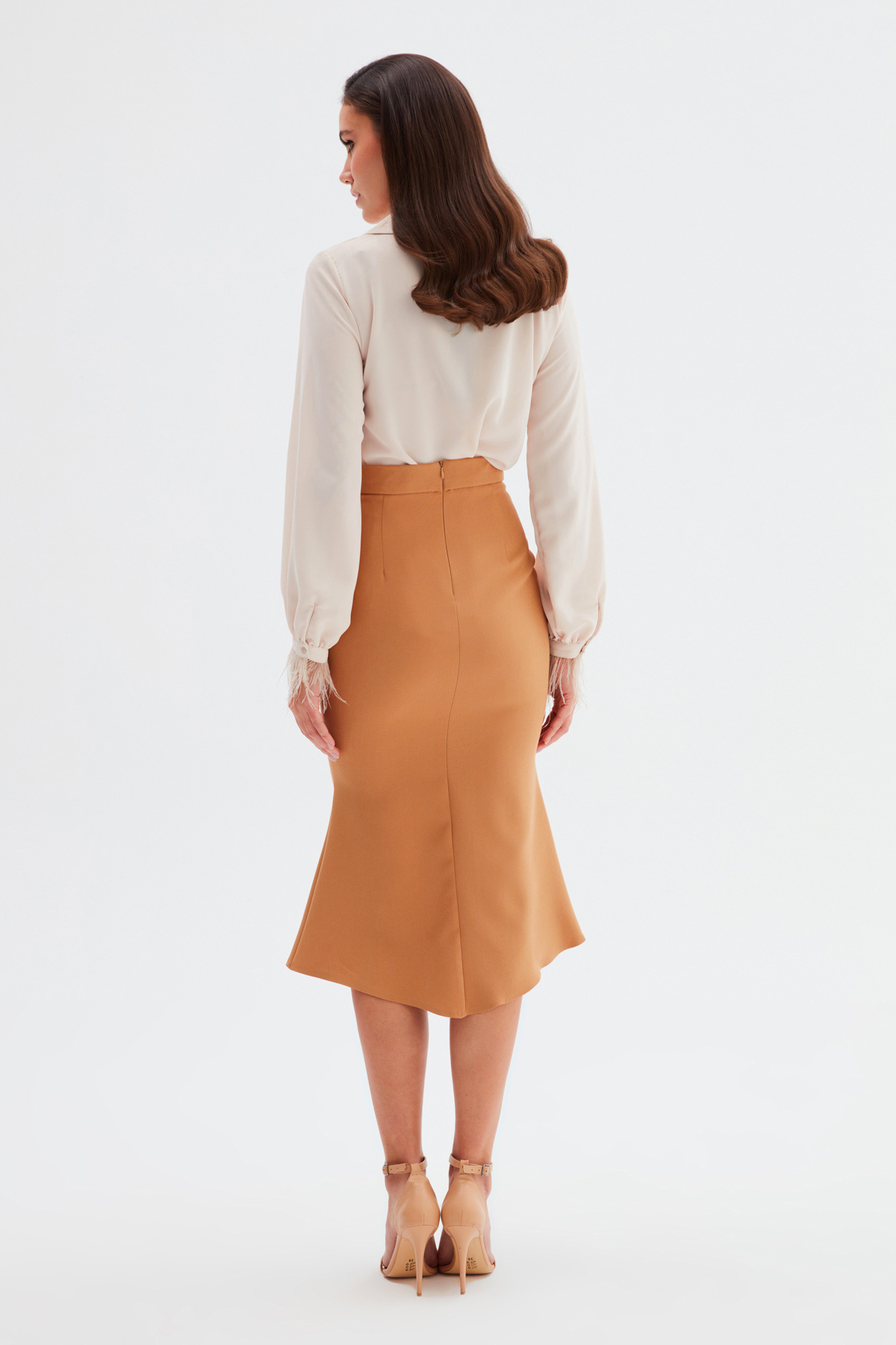 Yırtmaç Detaylı Kloş Etek - CAMEL