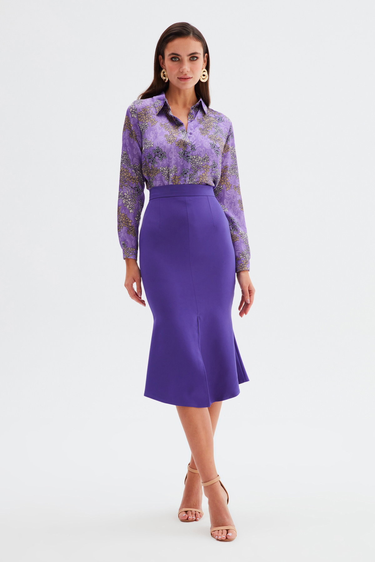 Slit Detailed Flared Skirt - PURPLE