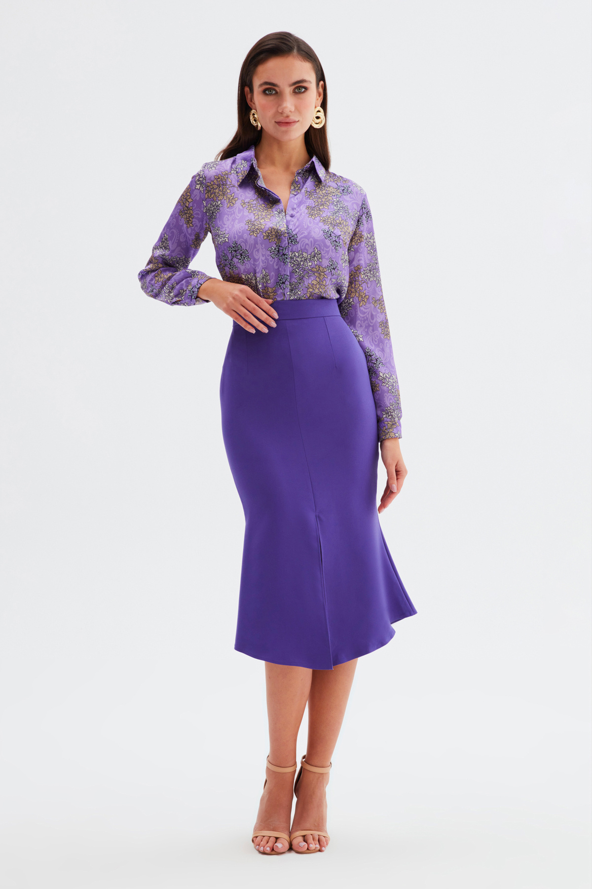 Slit Detailed Flared Skirt - PURPLE