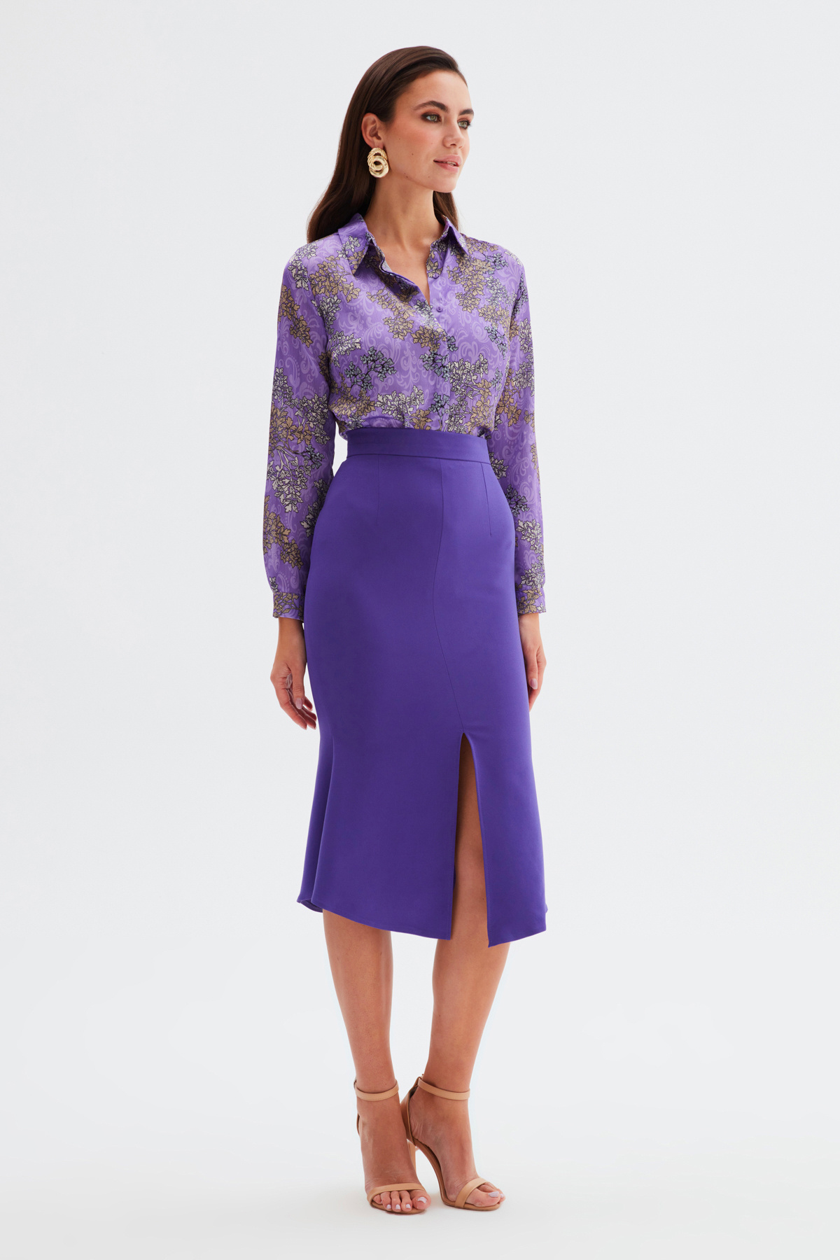 Slit Detailed Flared Skirt - PURPLE