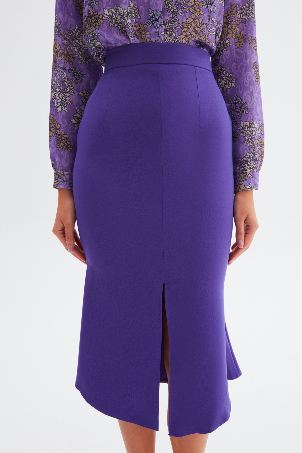 Slit Detailed Flared Skirt - PURPLE