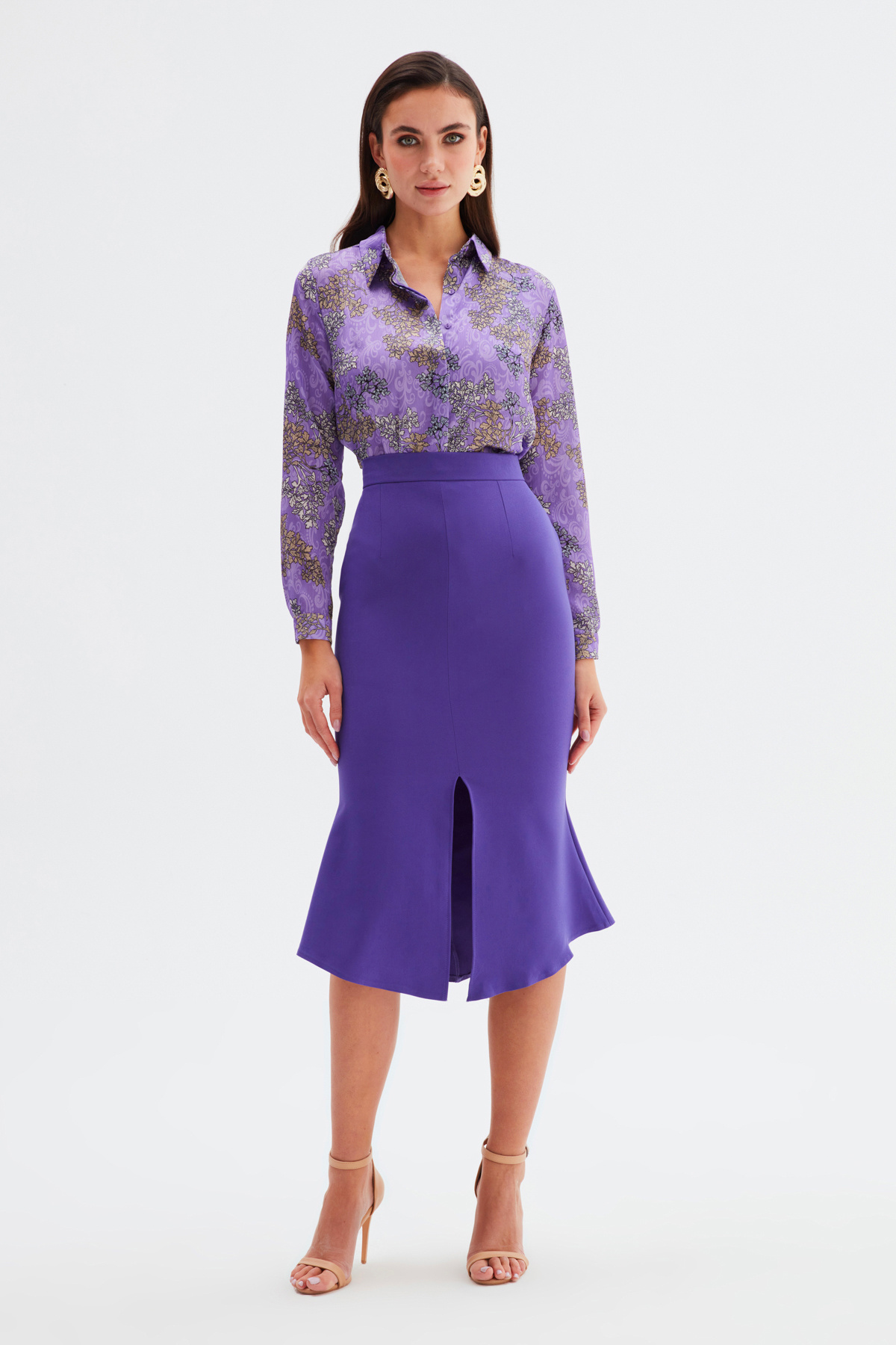 Slit Detailed Flared Skirt - PURPLE