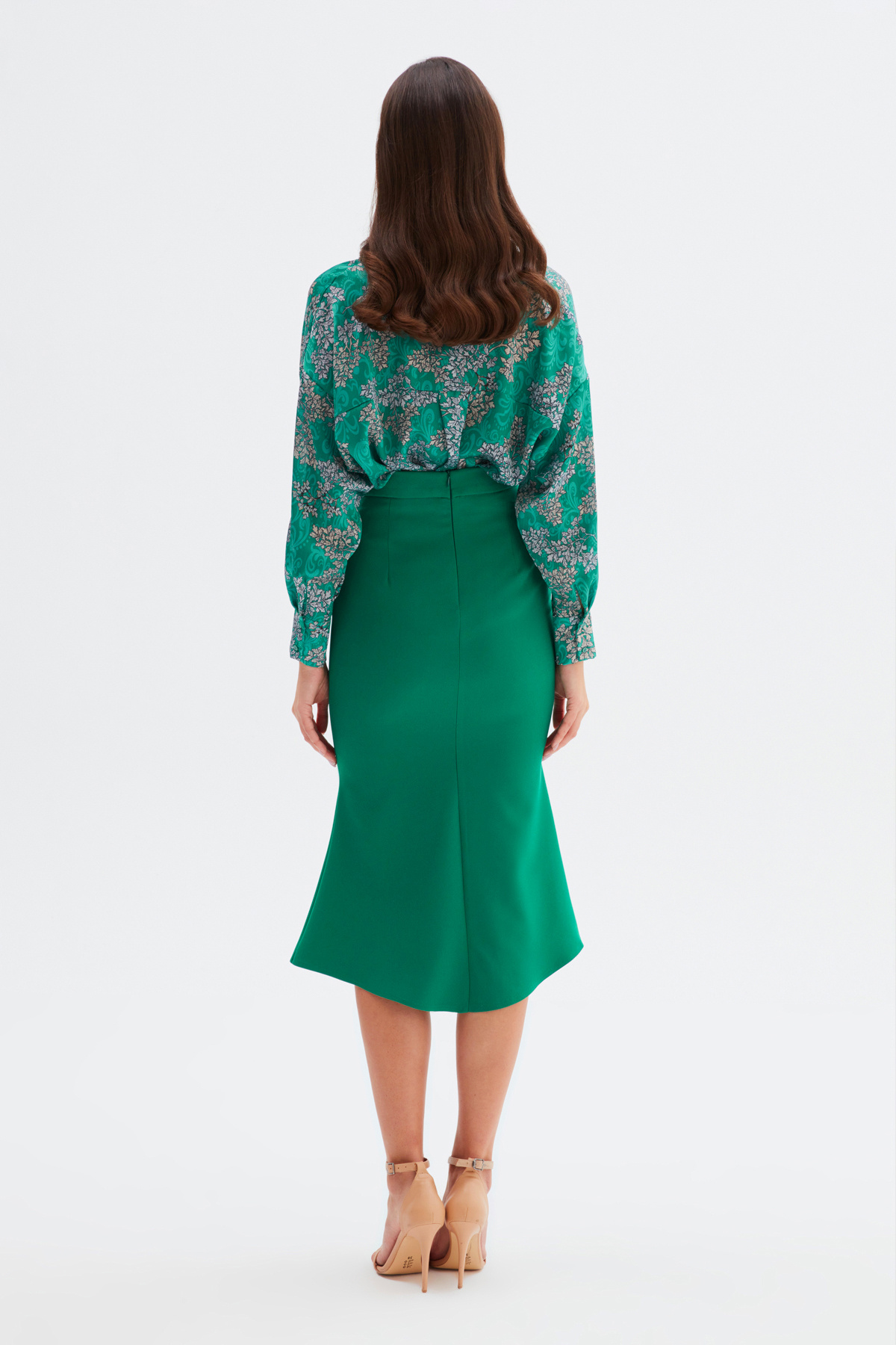 Yırtmaç Detaylı Kloş Etek - ZÜMRÜT