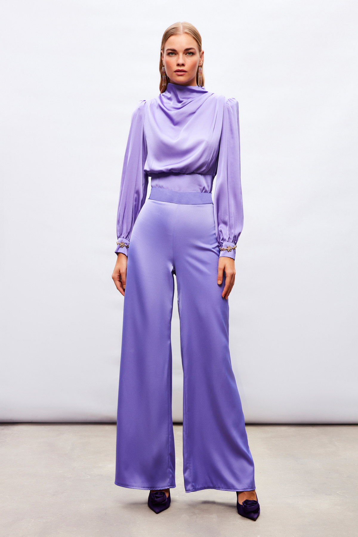 Yırtmaç Detaylı Saten Pantolon - MOR