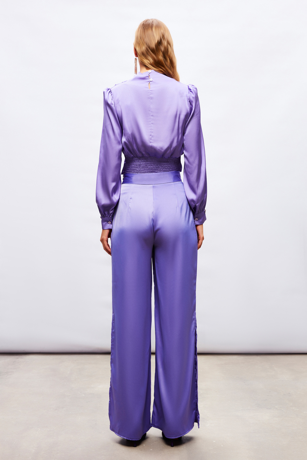 Yırtmaç Detaylı Saten Pantolon - MOR