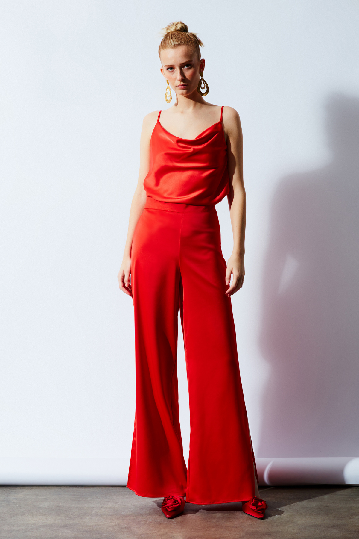 Yırtmaç Detaylı Saten Pantolon - ORANJ