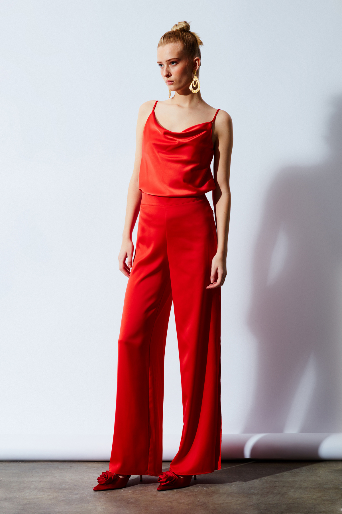 Yırtmaç Detaylı Saten Pantolon - ORANJ