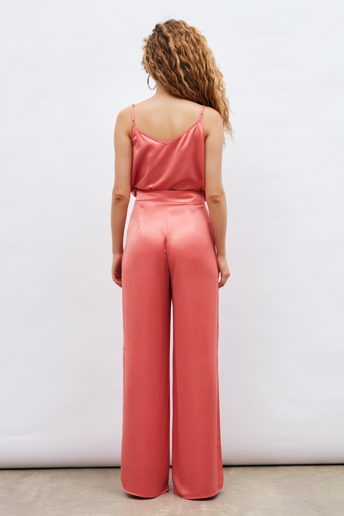 Yırtmaç Detaylı Saten Pantolon - PUDRA