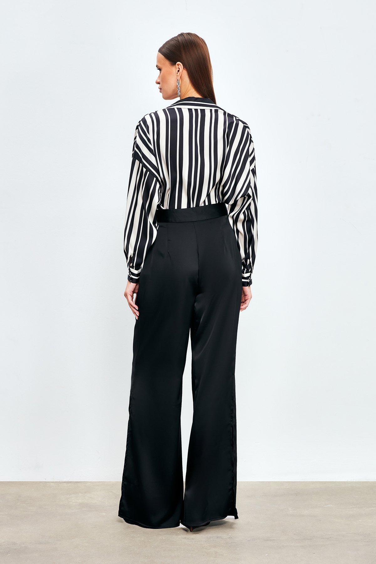 Slit Detailed Satin Trousers - BLACK