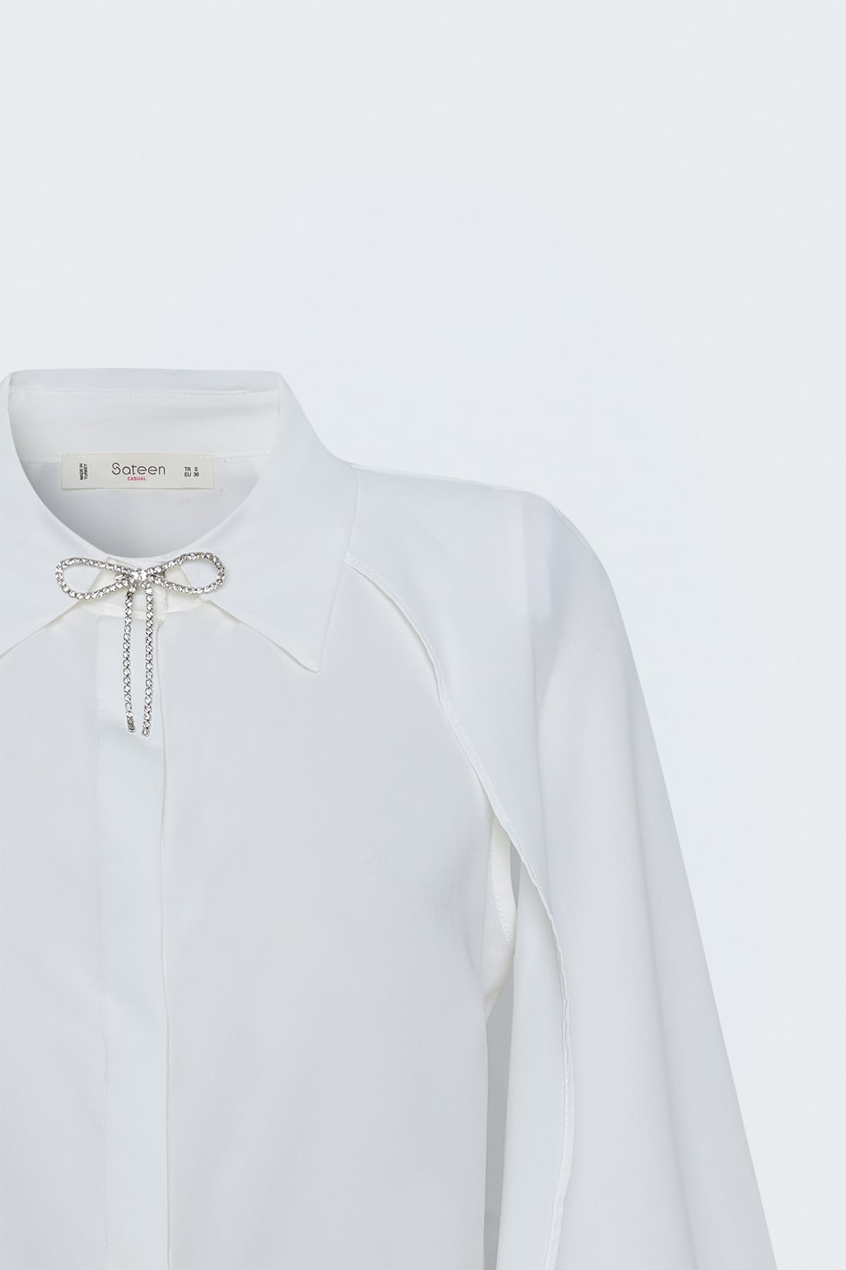 Shirt with Slit Sleeves and Accessory Detail - Ecru
