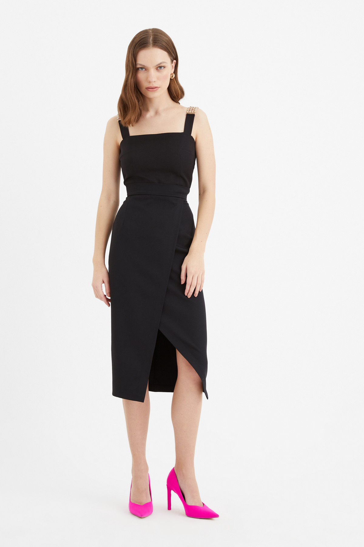 Yırtmaçlı kalem etek - SİYAH