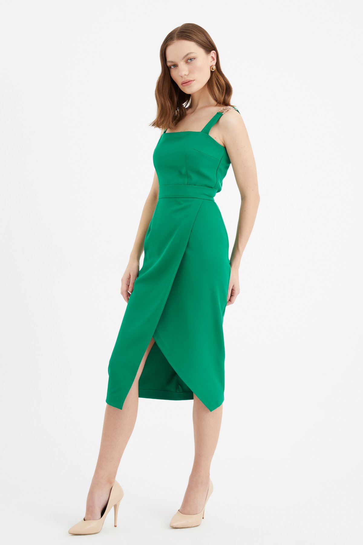 Yırtmaçlı kalem etek - YEŞİL