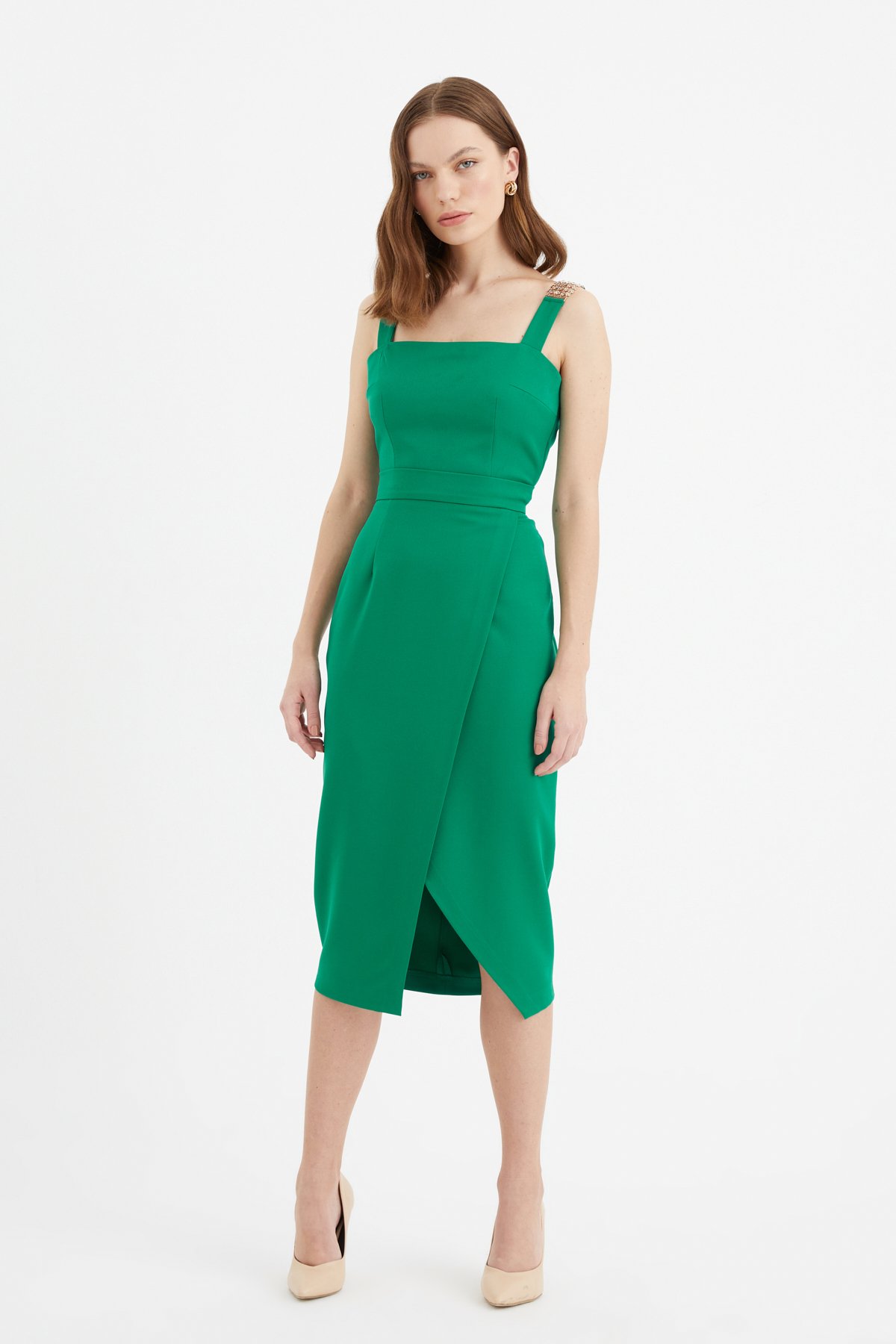 Yırtmaçlı kalem etek - YEŞİL