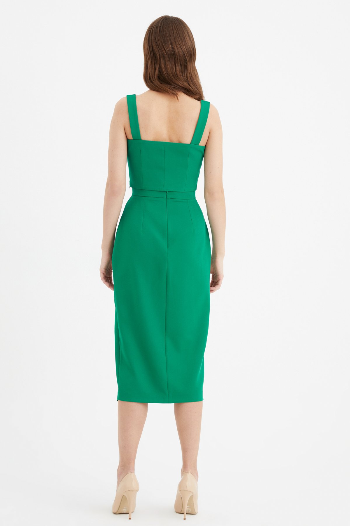 Yırtmaçlı kalem etek - YEŞİL