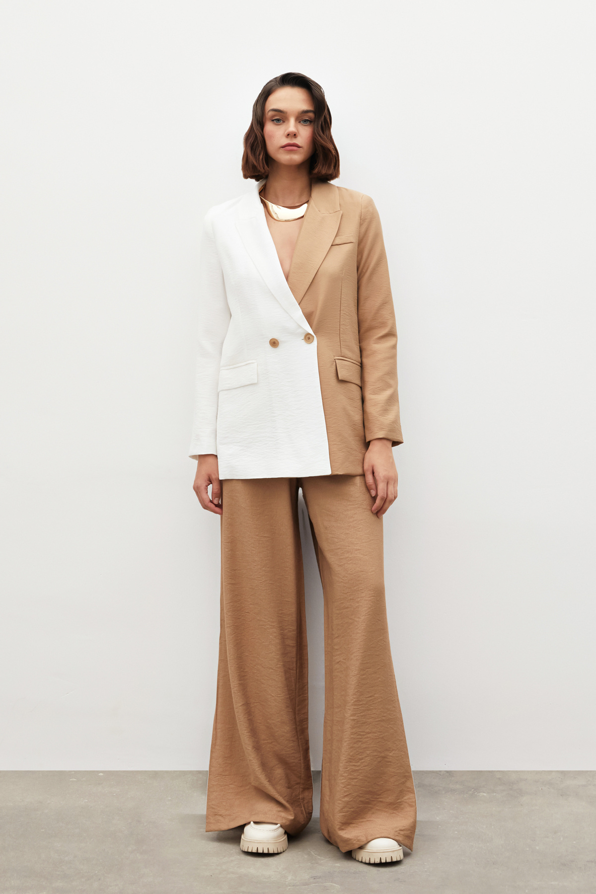 Yırtmaçlı Keten Pantolon - BEJ