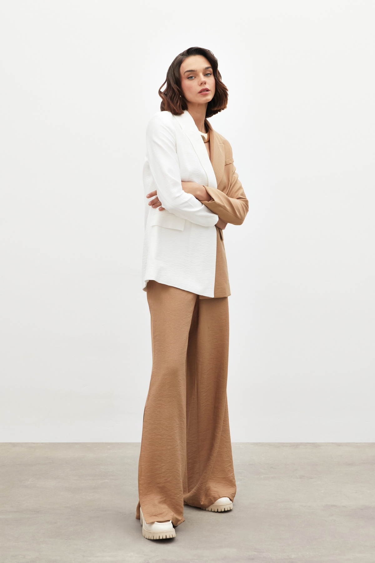 Yırtmaçlı Keten Pantolon - BEJ