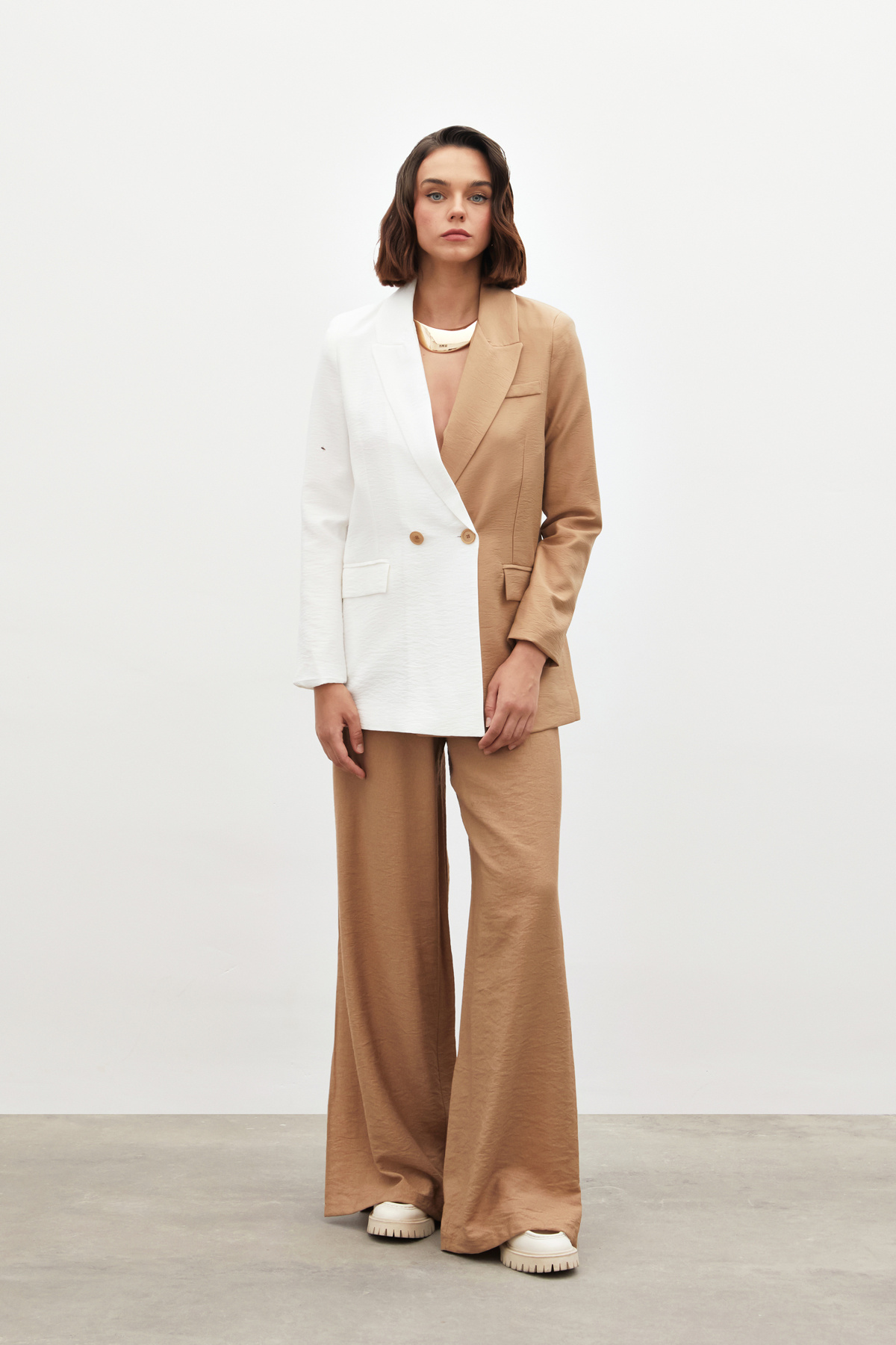 Yırtmaçlı Keten Pantolon - BEJ