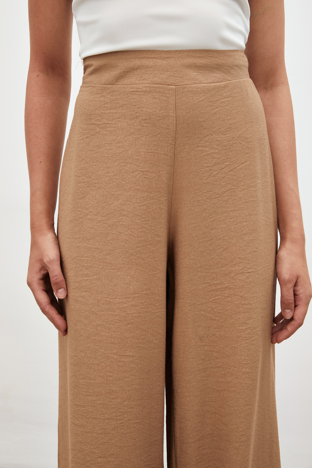 Yırtmaçlı Keten Pantolon - BEJ