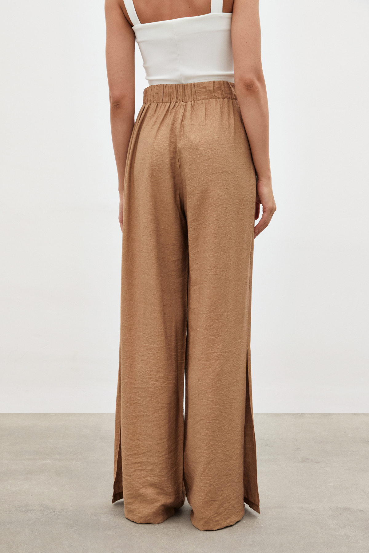 Yırtmaçlı Keten Pantolon - BEJ