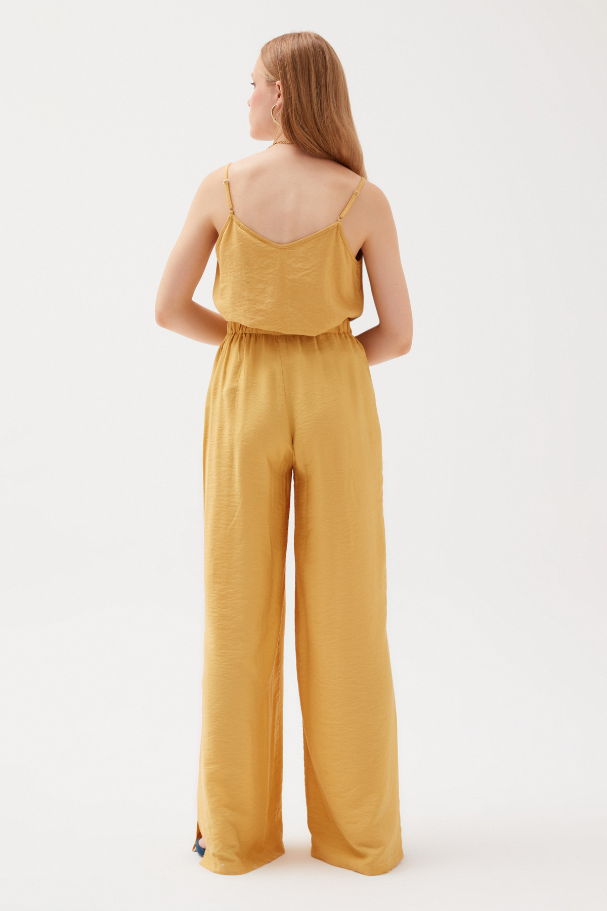 Yırtmaçlı Keten Pantolon - SARI