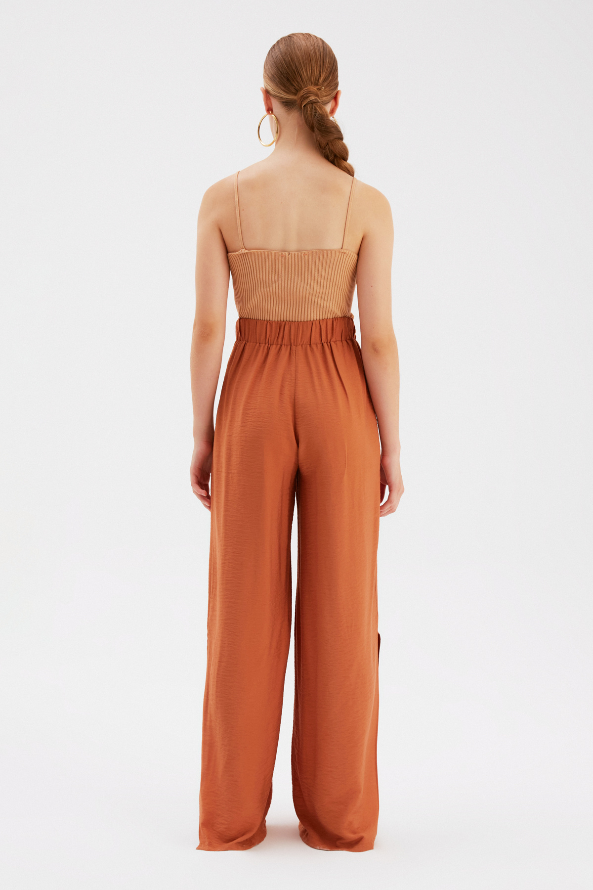 Yırtmaçlı Keten Pantolon - TABA