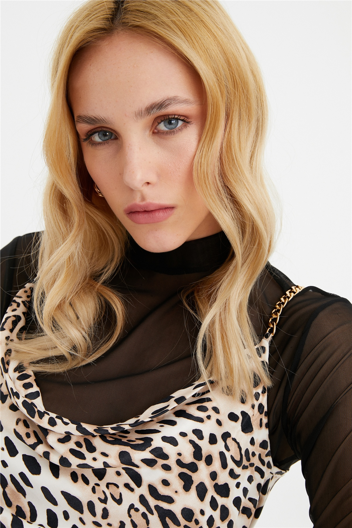 Yırtmaçlı leopar desenli saten etek - LEOPAR