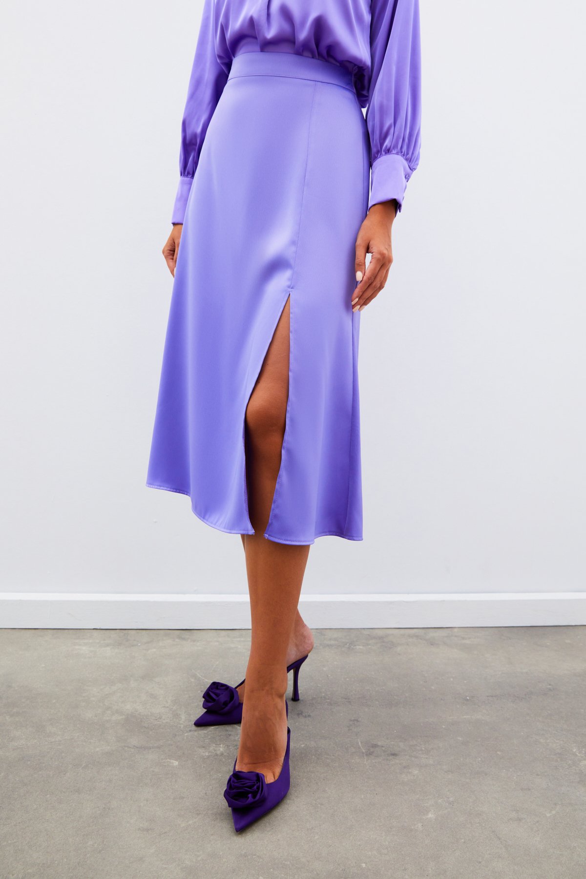 Yırtmaçlı Saten Etek - MOR