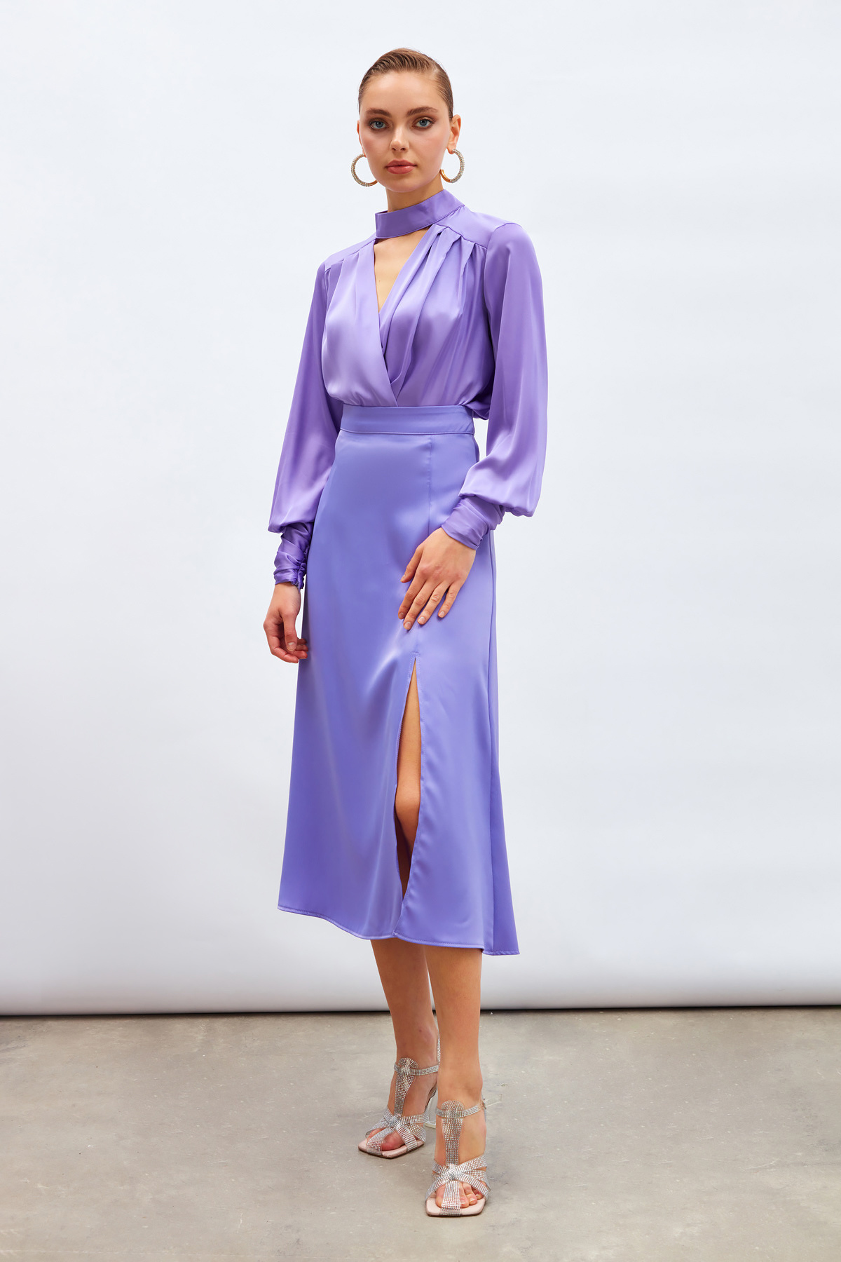 Yırtmaçlı Saten Etek - MOR