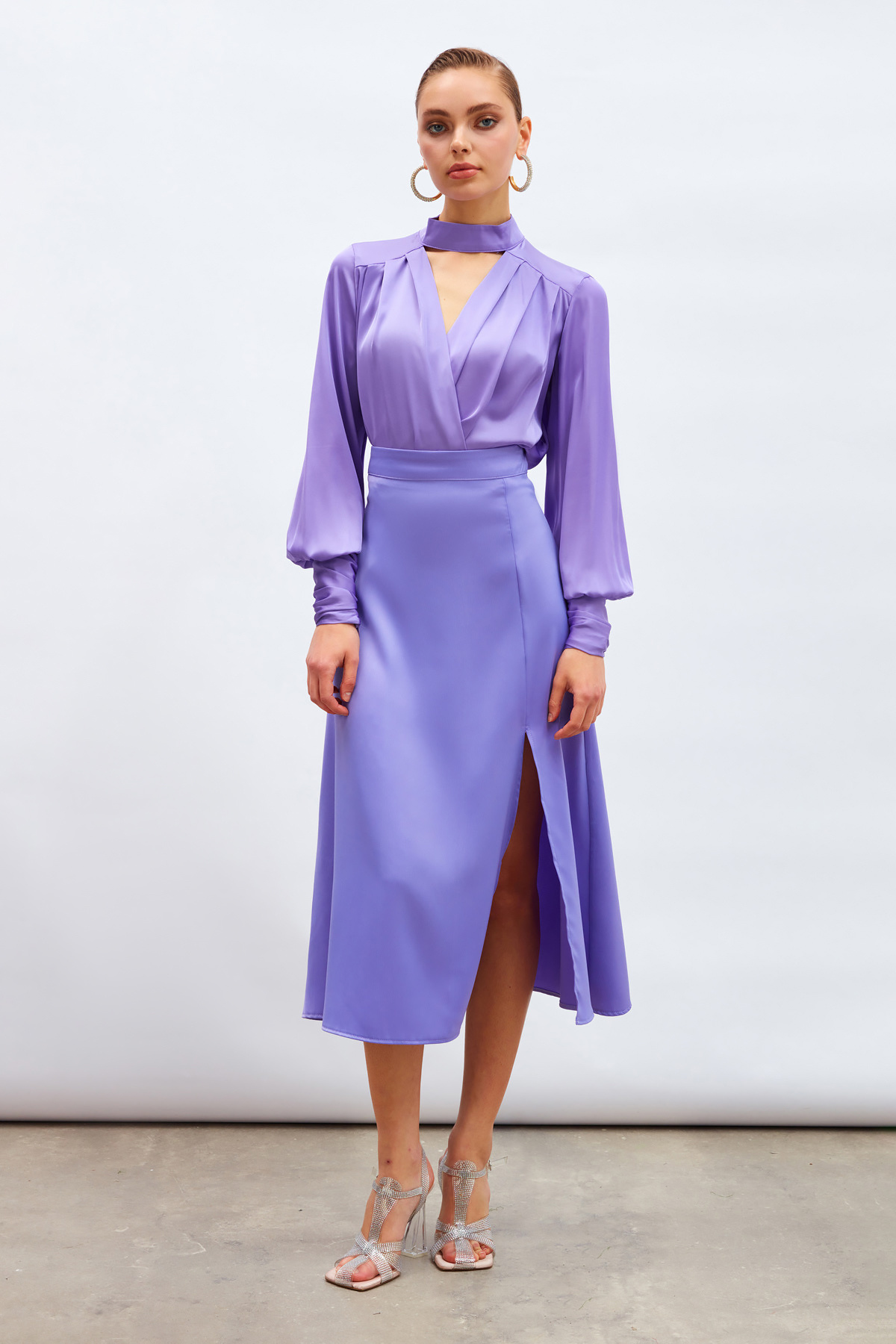 Yırtmaçlı Saten Etek - MOR