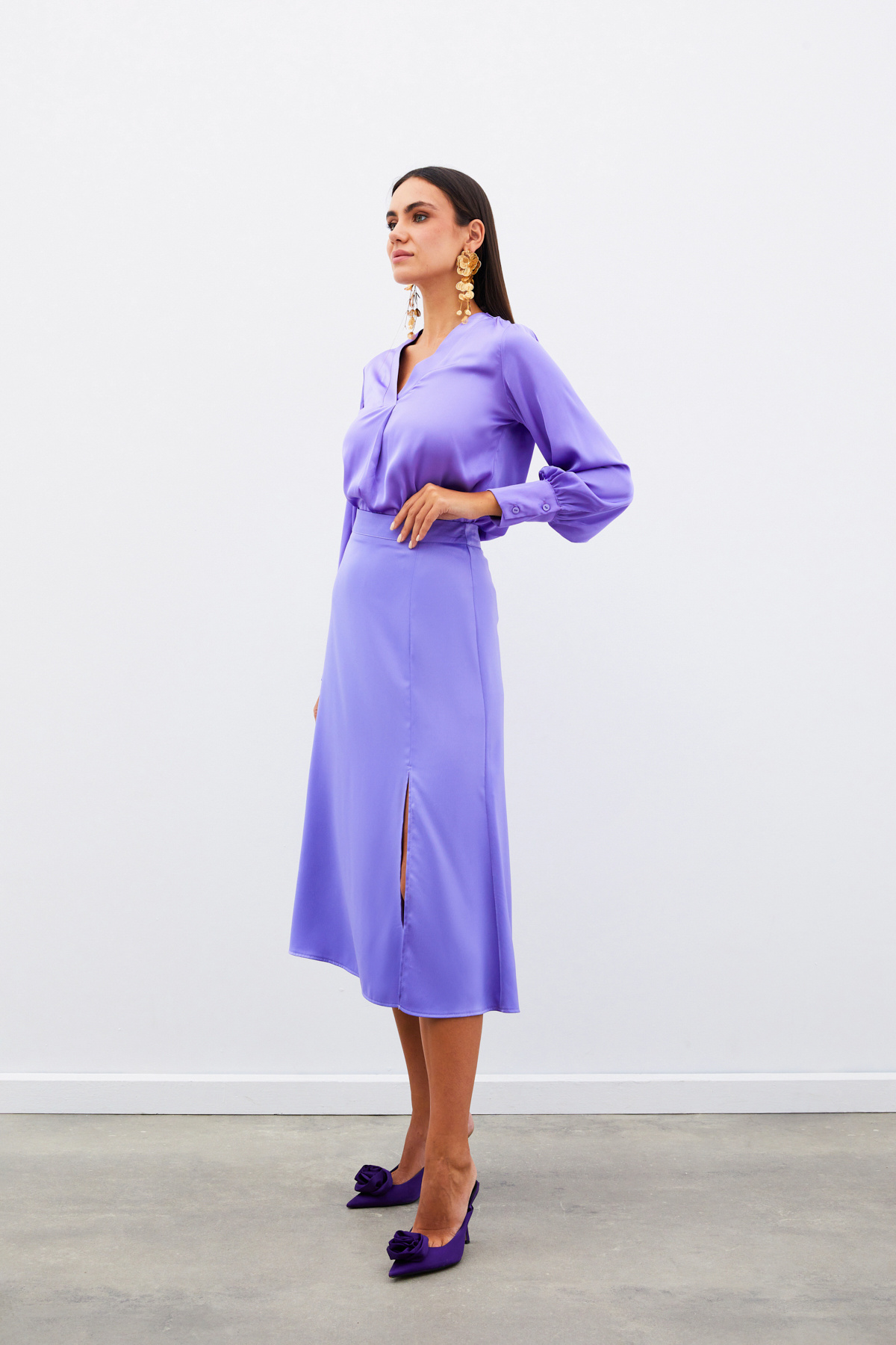 Yırtmaçlı Saten Etek - MOR