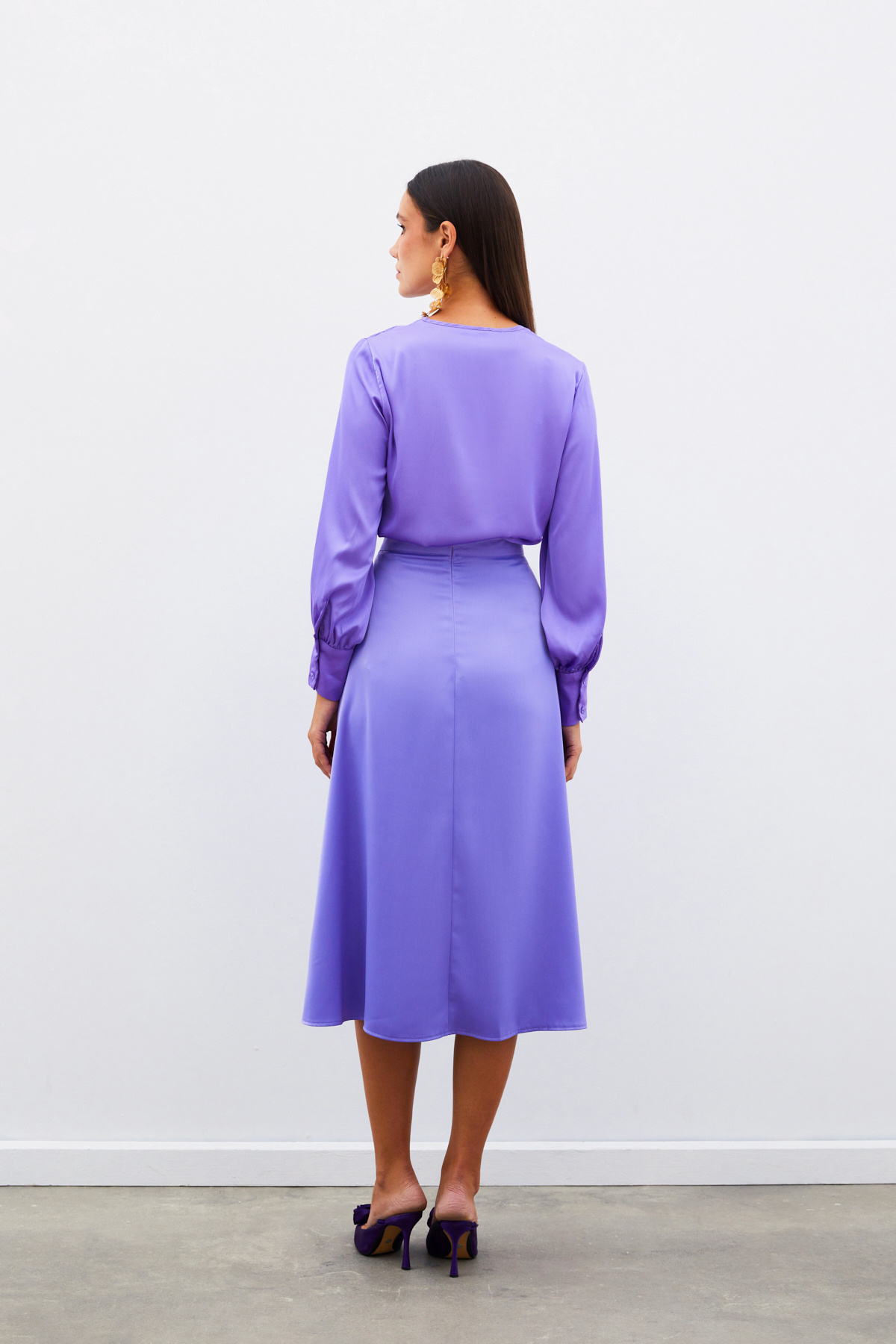 Yırtmaçlı Saten Etek - MOR