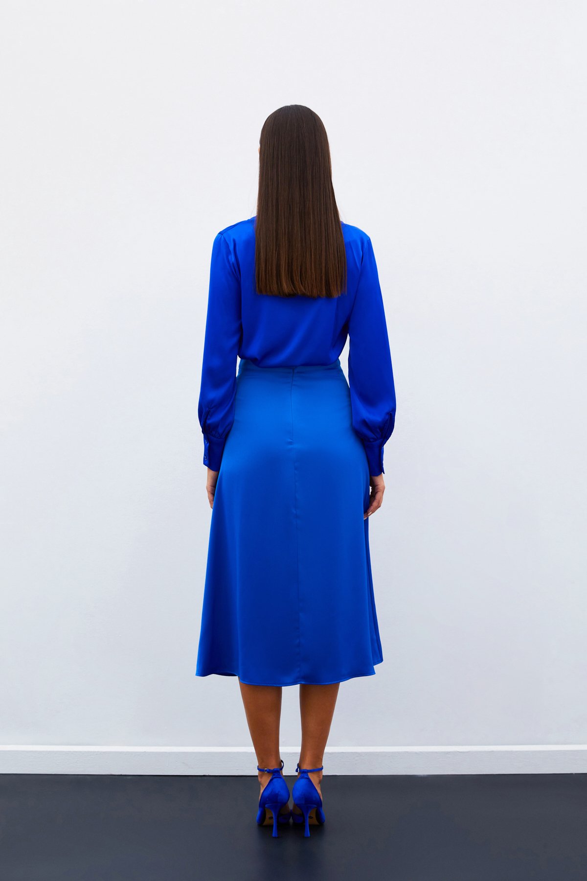Slit Satin Skirt - SAX BLUE