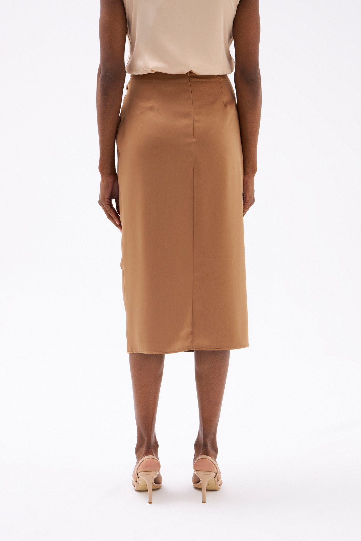 Yırtmaçlı saten etek - VİZON